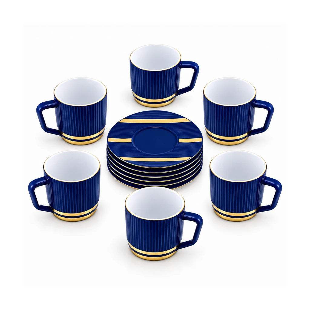 UK Parliament 12-Piece Cup and Saucer Set | Blue & Gold