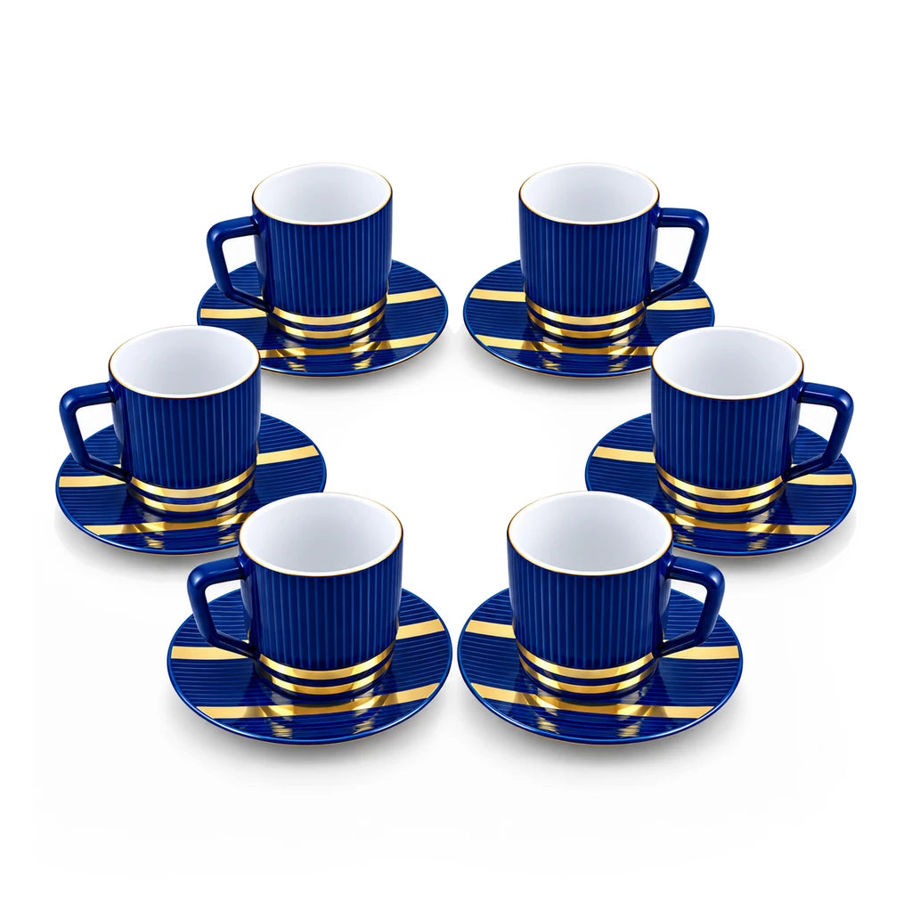 UK Parliament 12-Piece Cup and Saucer Set | Blue & Gold