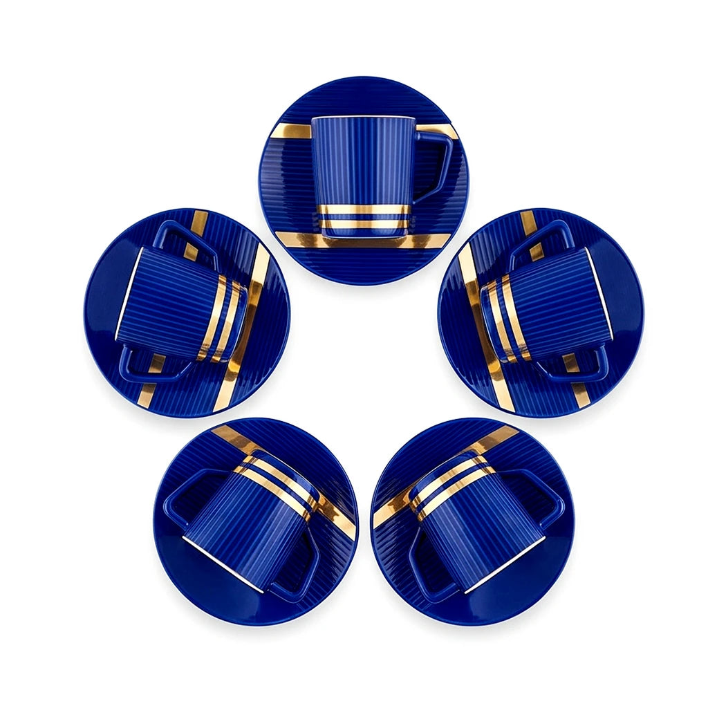 UK Parliament 12-Piece Cup and Saucer Set | Blue & Gold