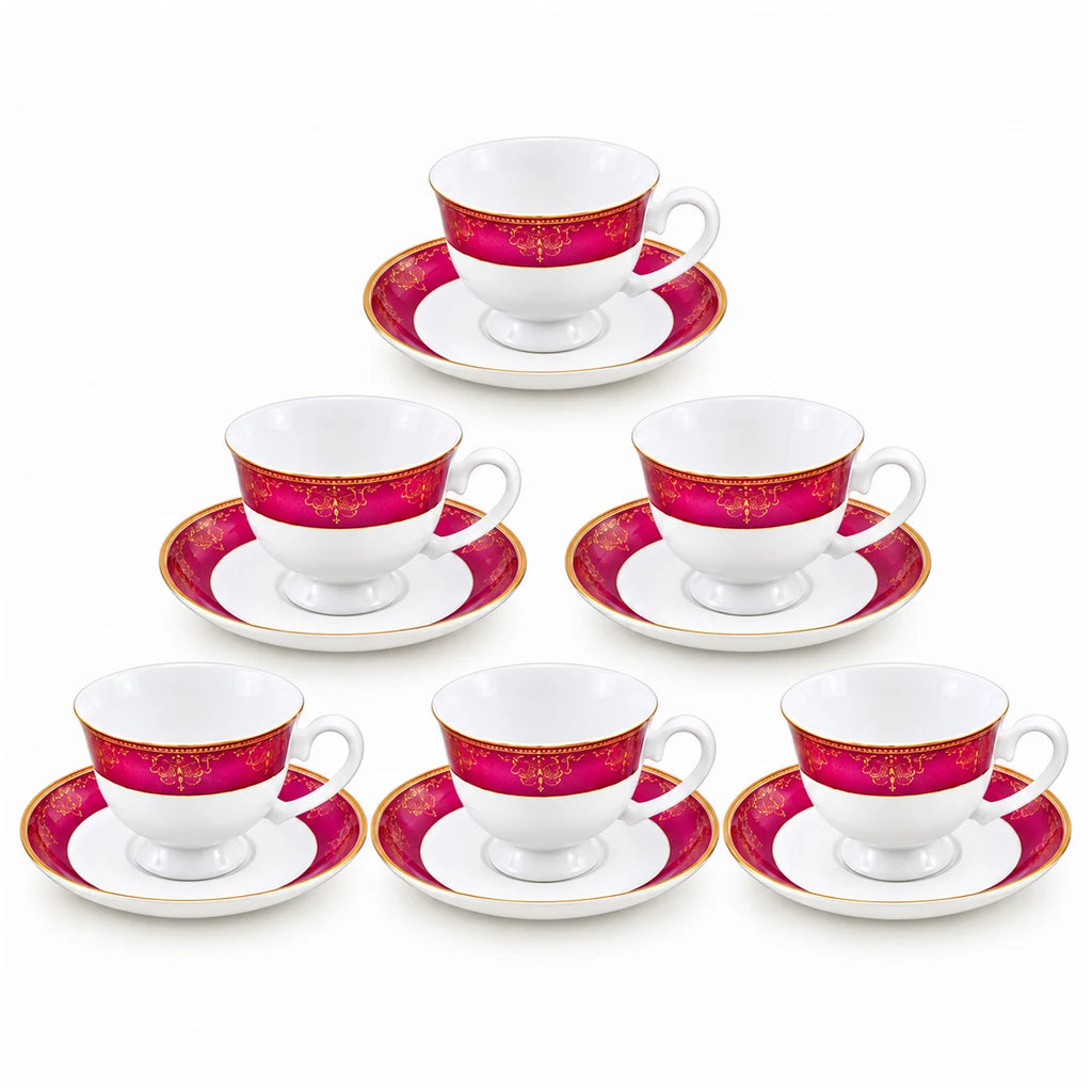 Royale 12-Piece Cup and Saucer Set | Magenta & Gold
