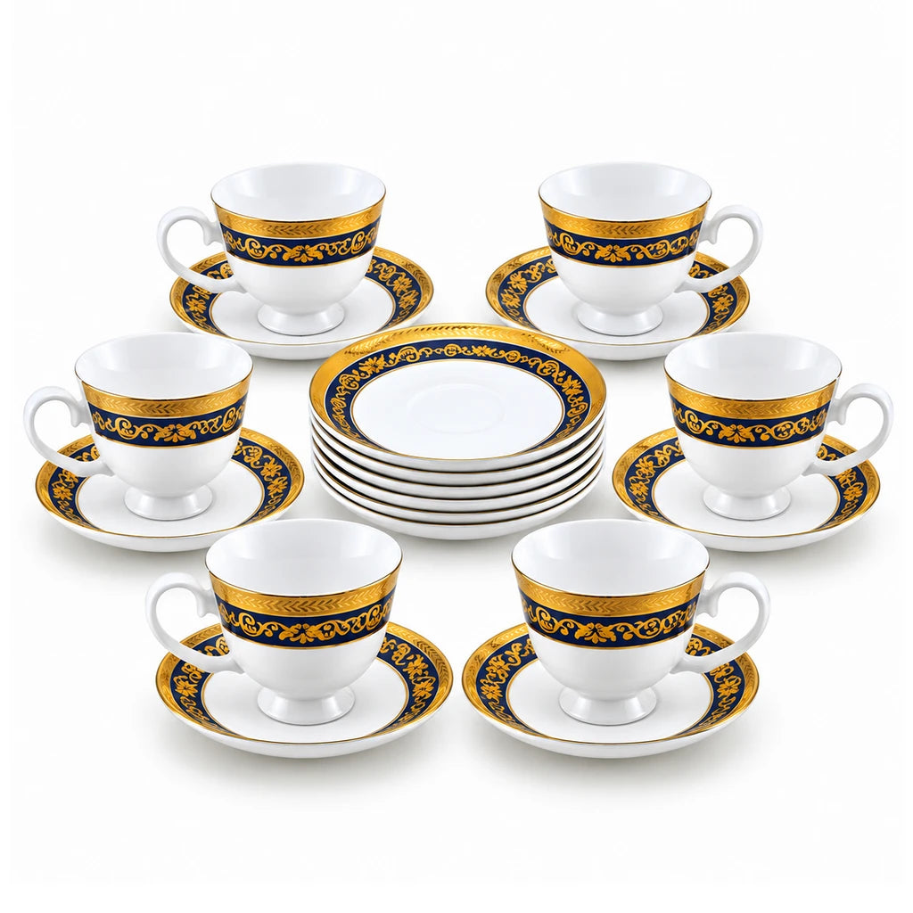 Royale 12-Piece Cup and Saucer Set | Black & Gold Imperial