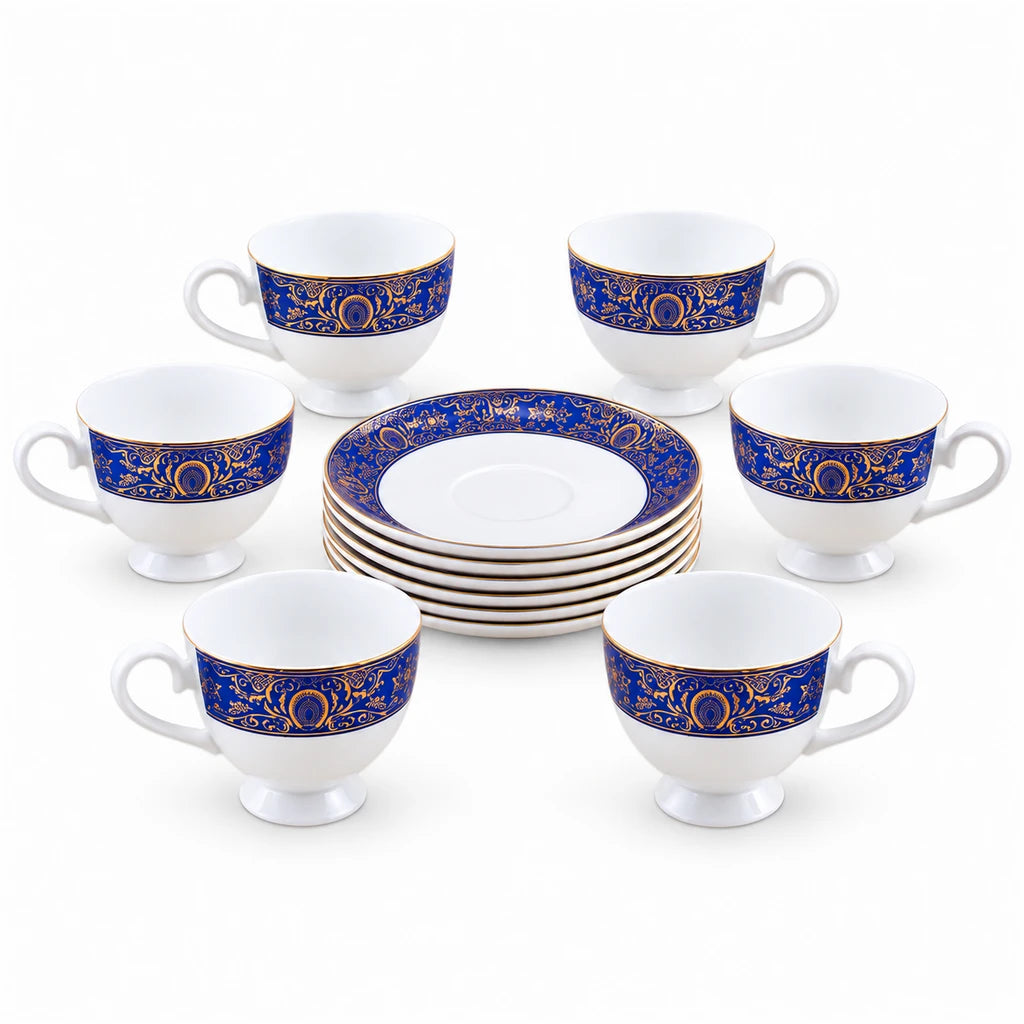 Royale 12-Piece Cup and Saucer Set | Royal Blue & Gold