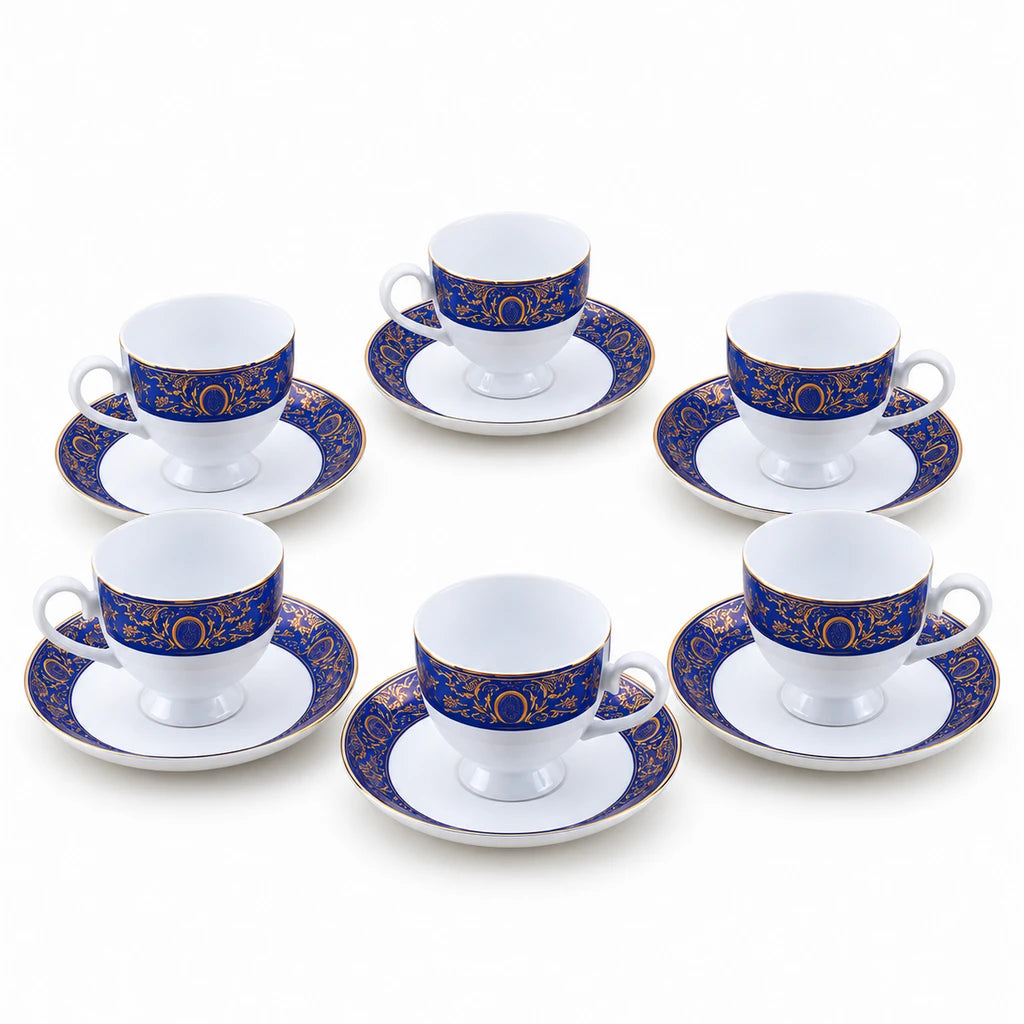 Royale 12-Piece Cup and Saucer Set | Royal Blue & Gold