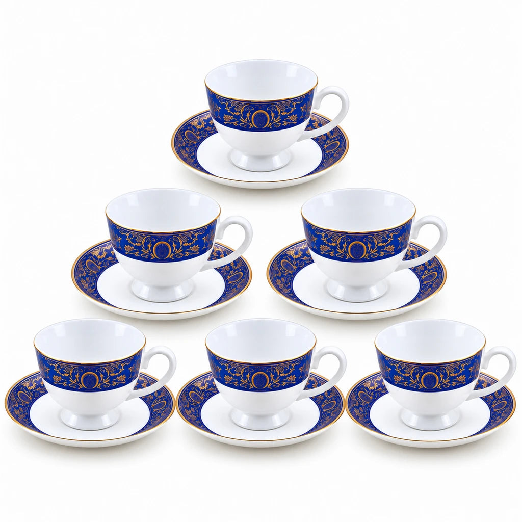 Royale 12-Piece Cup and Saucer Set | Royal Blue & Gold