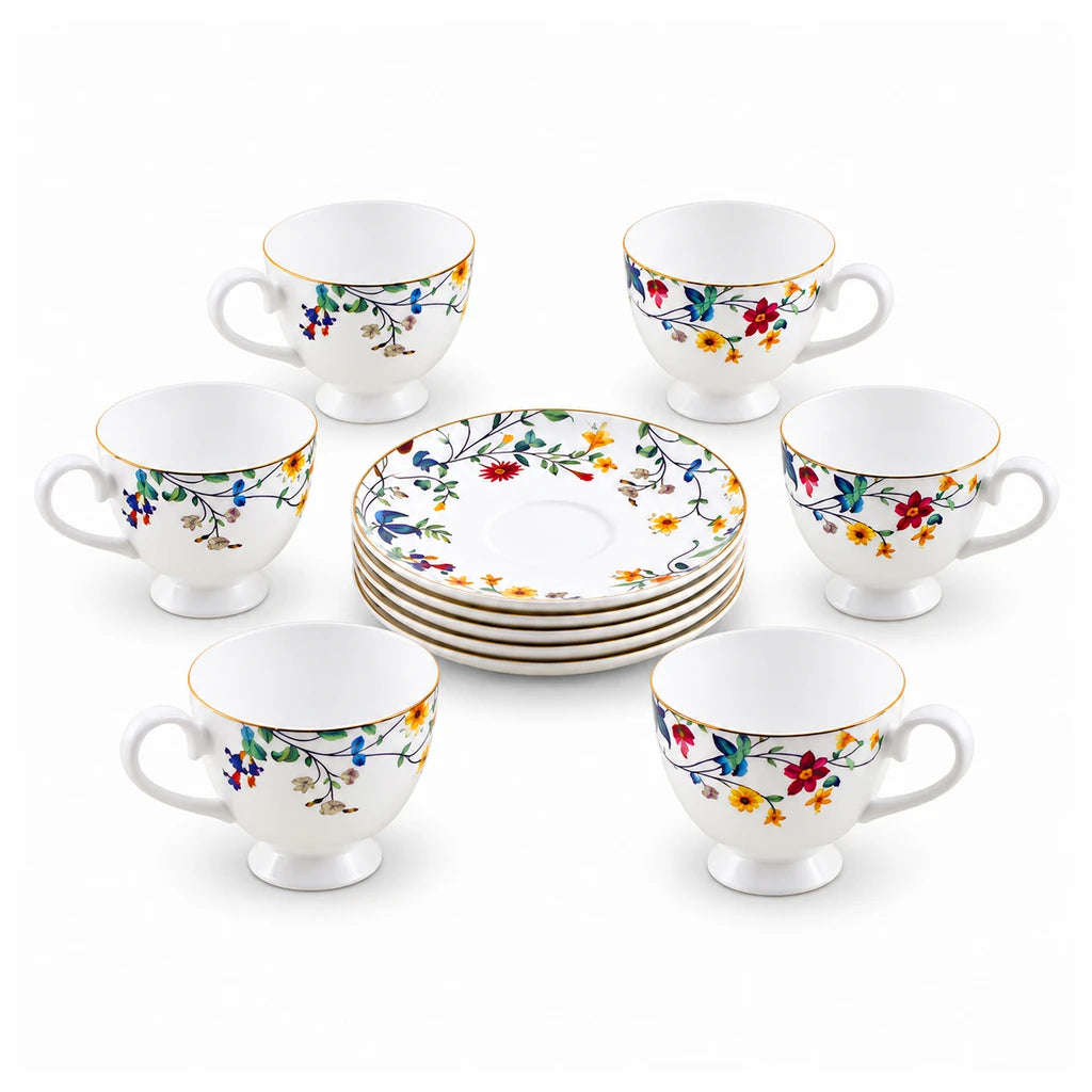 Royale 12-Piece Cup and Saucer Set | Wild Meadow Floral