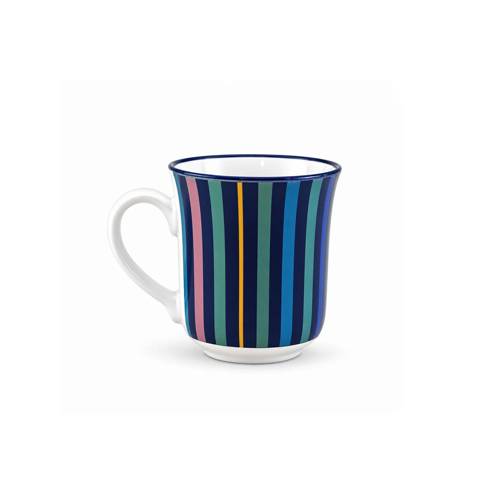 Heritage Porcelain Mug 250ml | Classic Shape | Vertical Stripe | Teal Green