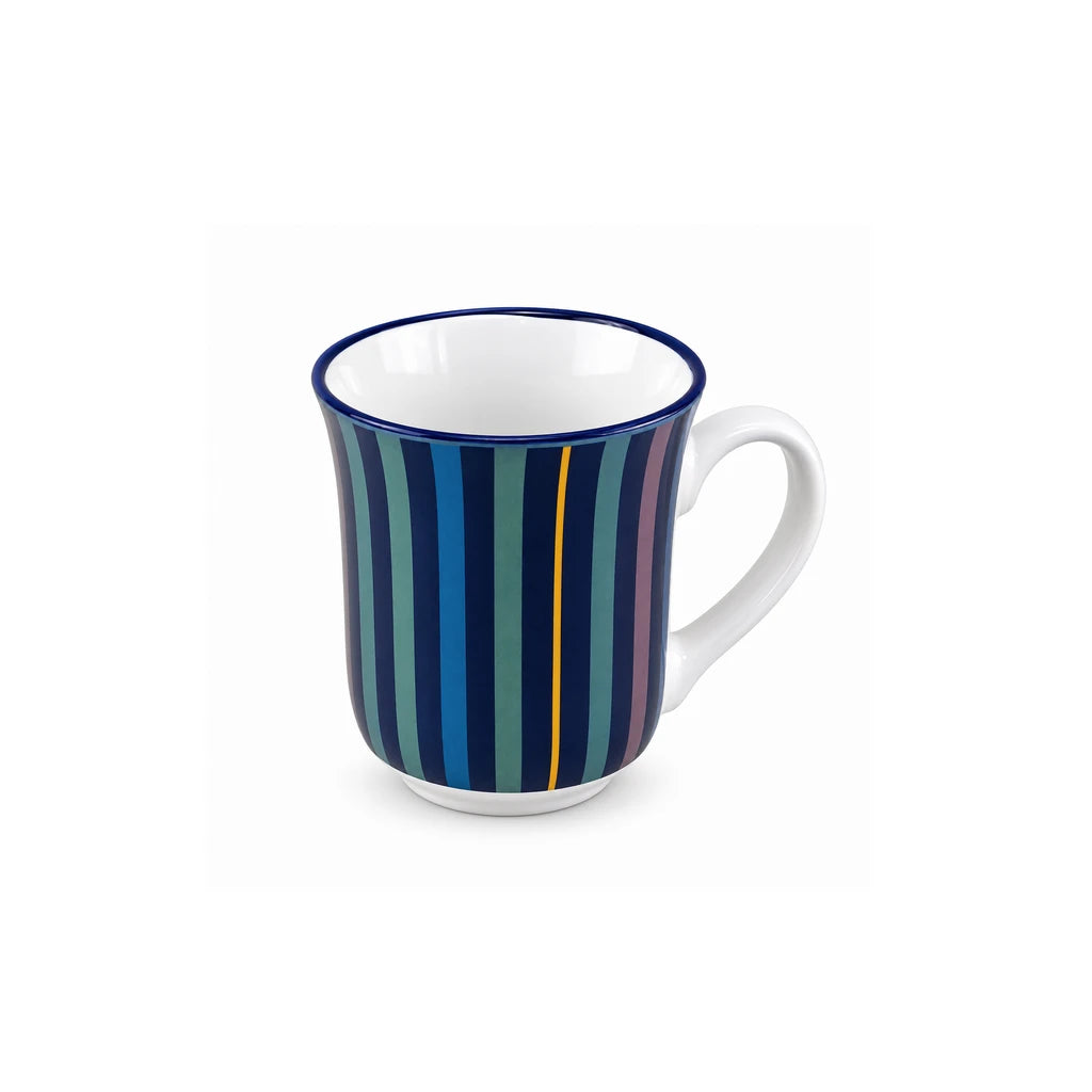 Heritage Porcelain Mug 250ml | Classic Shape | Vertical Stripe | Teal Green