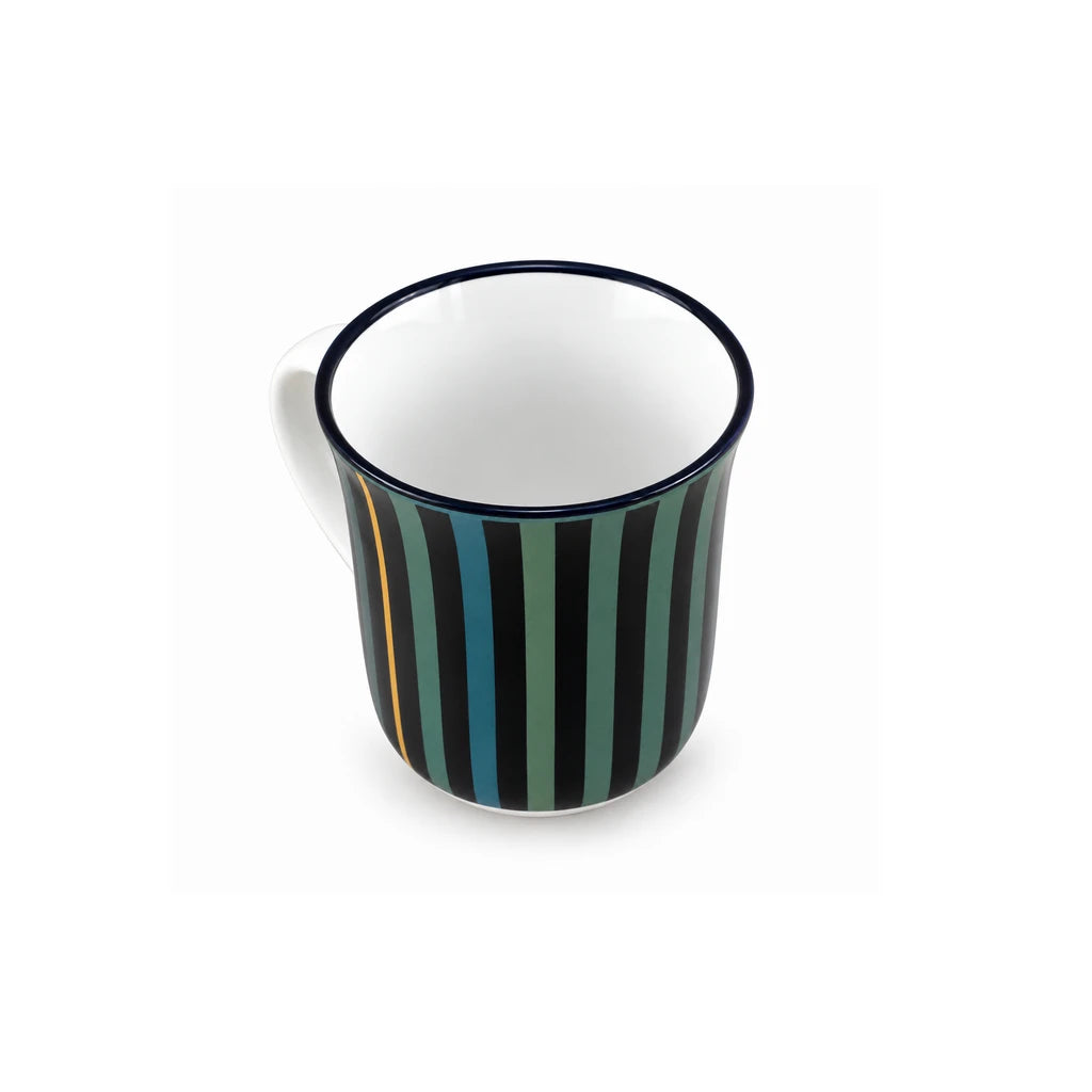 Heritage Porcelain Mug 250ml | Classic Shape | Vertical Stripe | Teal Green