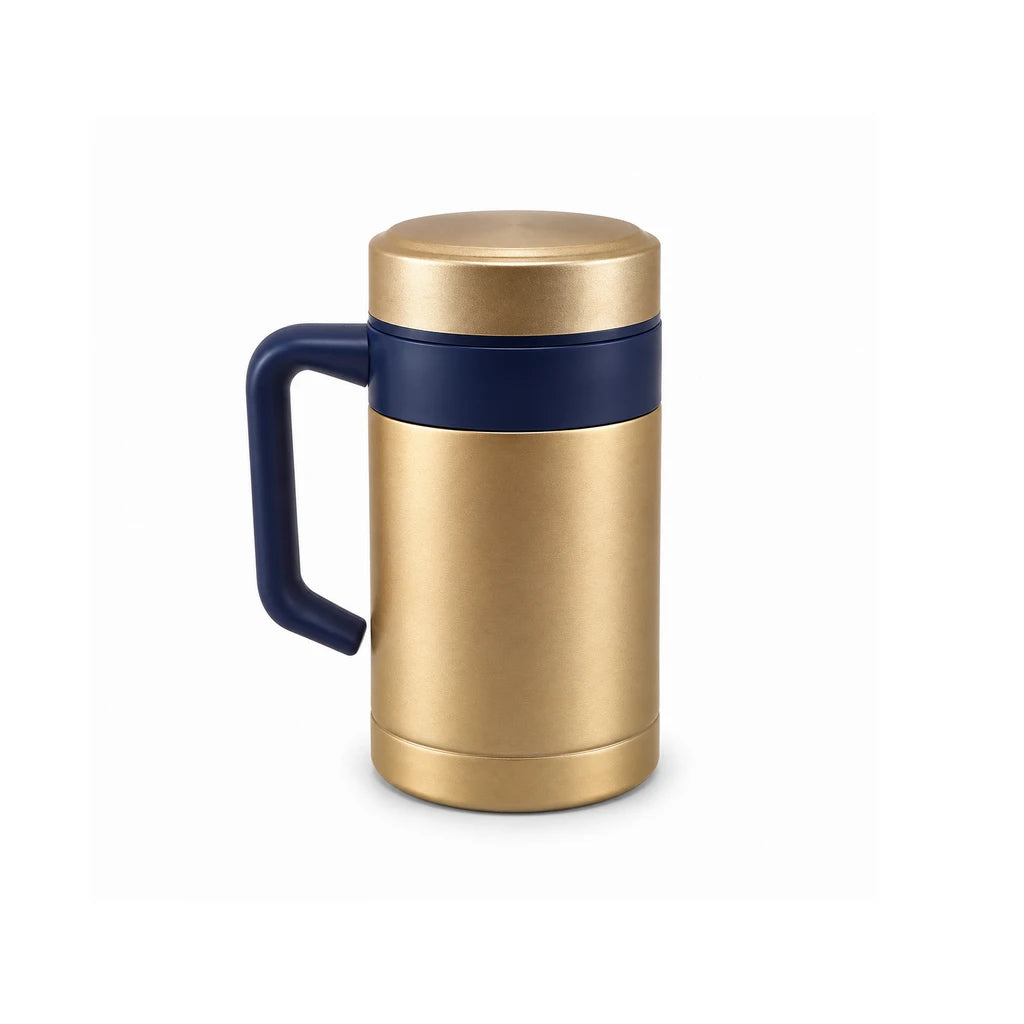 Crest 500 ML Vacuum-Insulated Coffee Mug with Handle | Golden Color