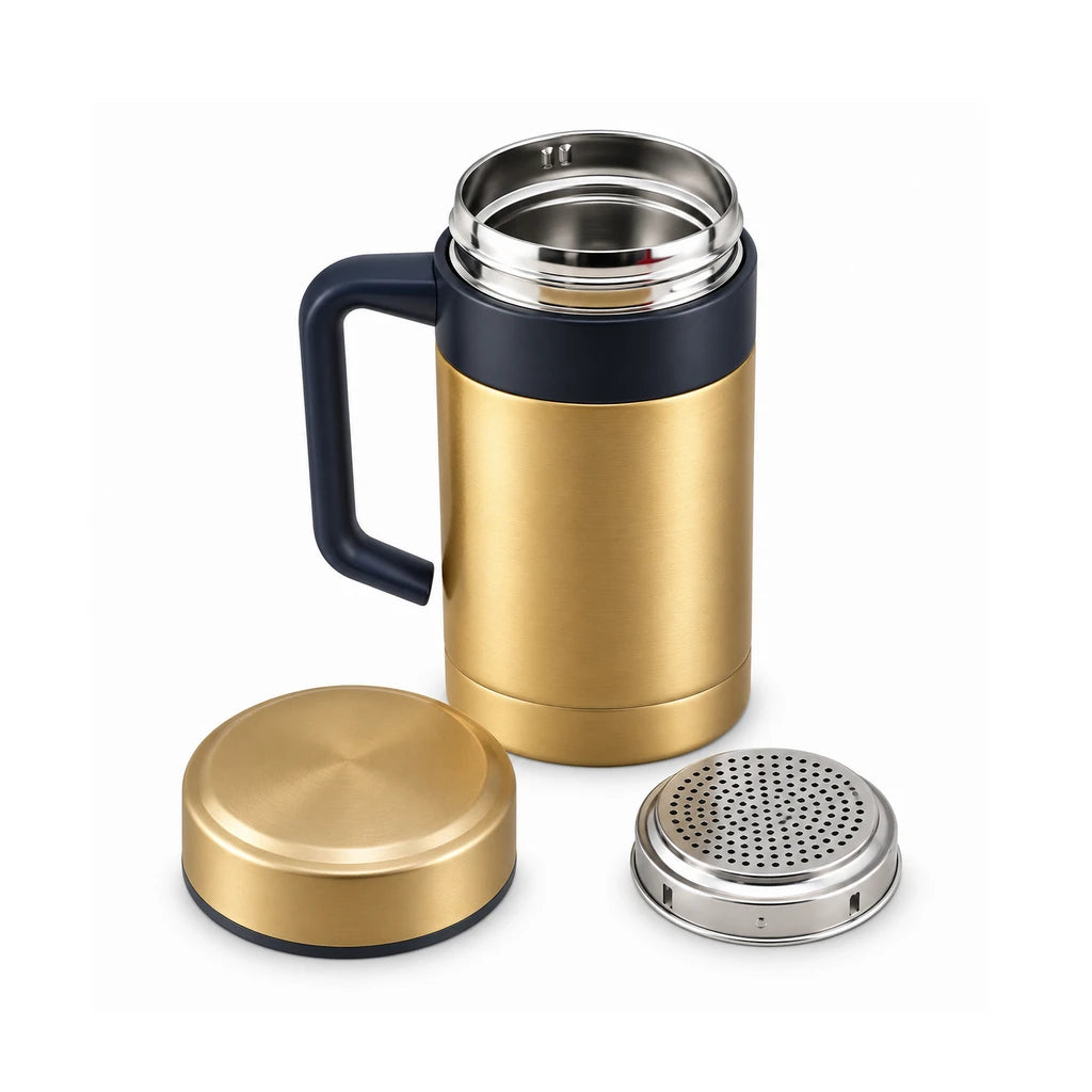 Crest 500 ML Vacuum-Insulated Coffee Mug with Handle | Golden Color