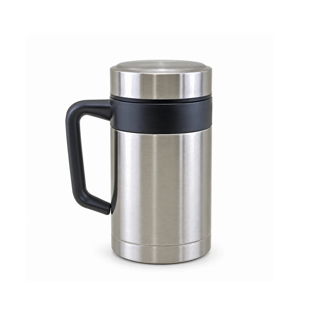 Crest 500 ML Vacuum-Insulated Coffee Mug with Handle | Silver Color