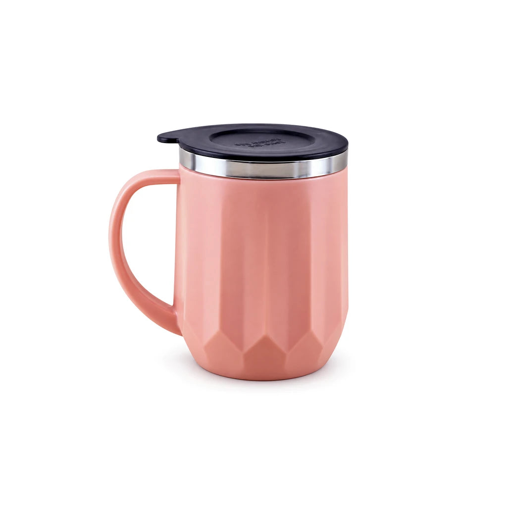 IQIX 400 ml Stainless Steel Coffee Mug with Lid | Pink Color