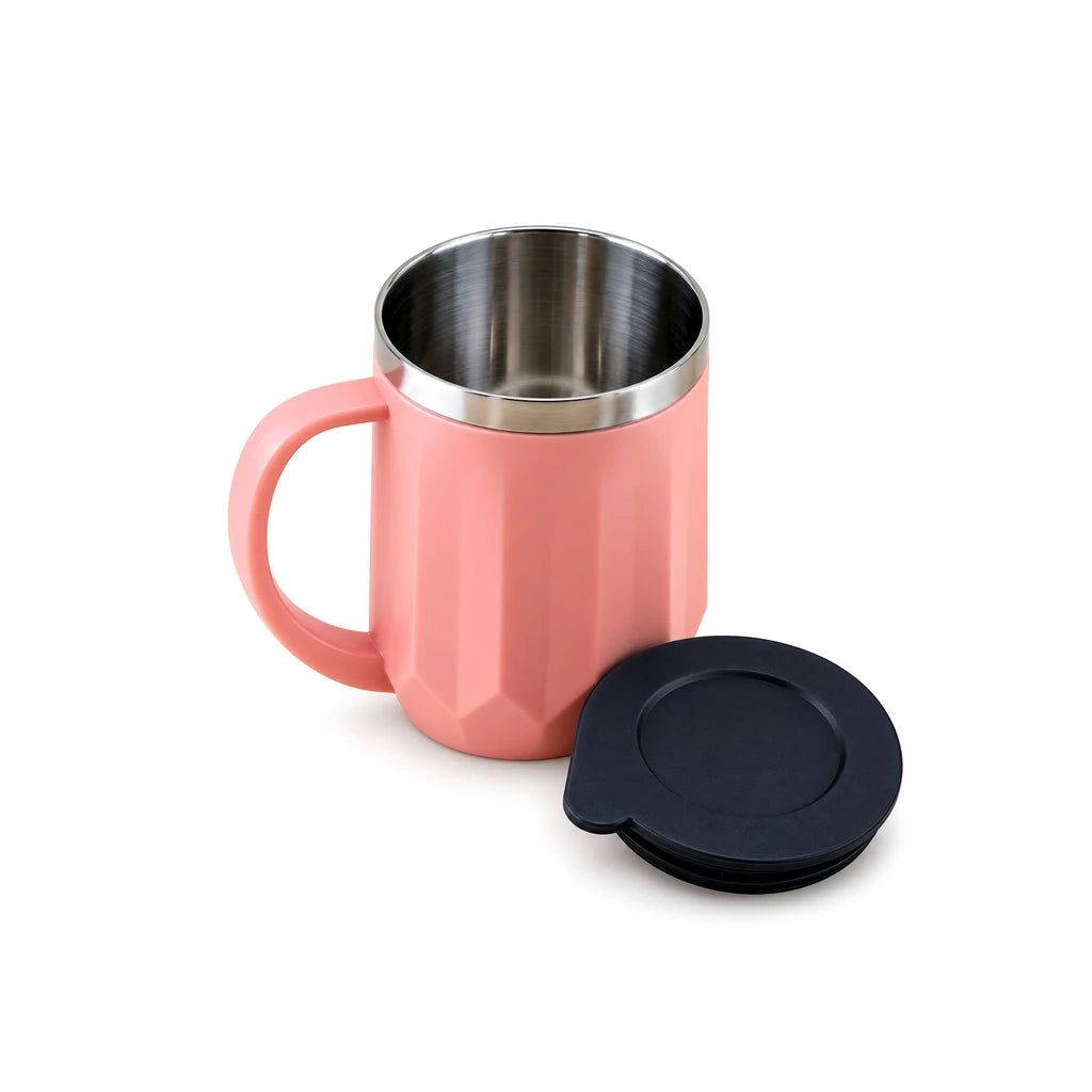 IQIX 400 ml Stainless Steel Coffee Mug with Lid | Pink Color