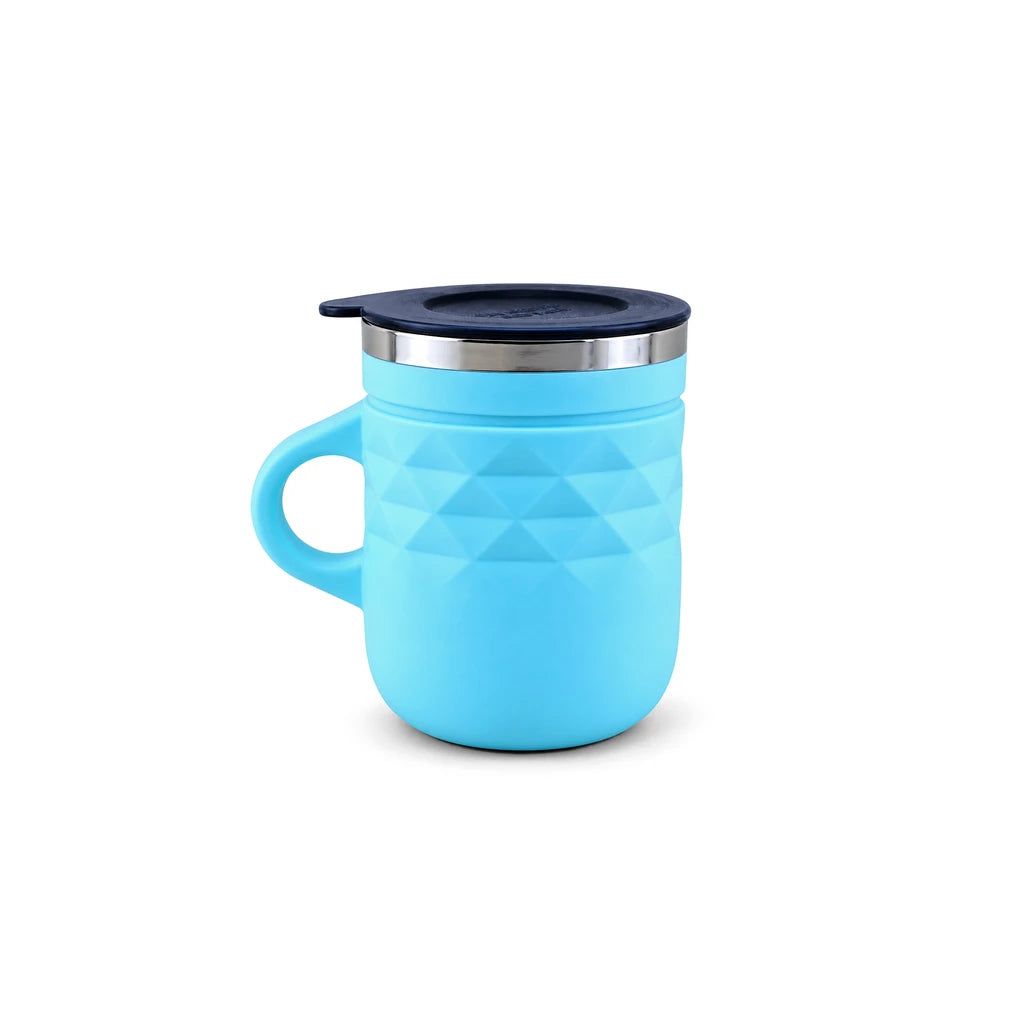 IQIX 400 ml Geometric Stainless Steel Coffee Mug with Lid | Blue Color