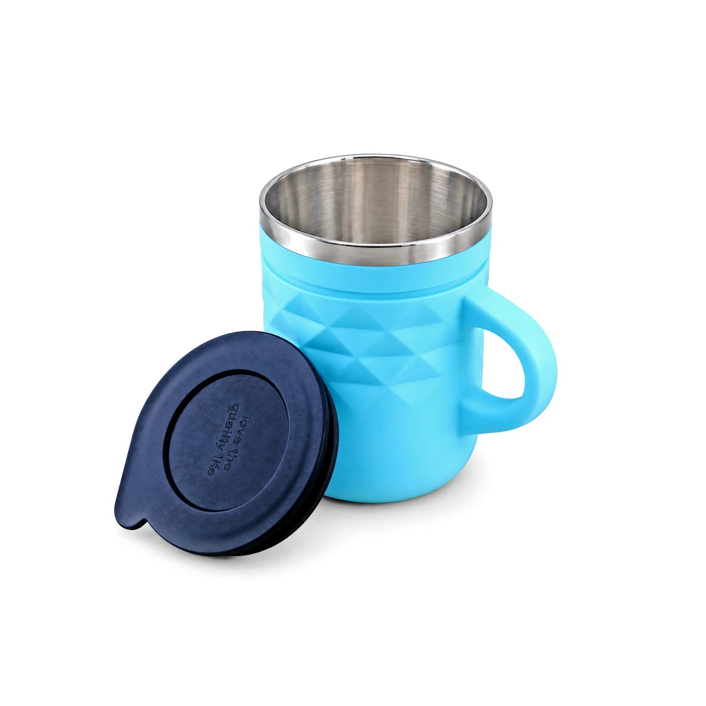 IQIX 400 ml Stainless Steel Coffee Mug with Lid | Blue Color