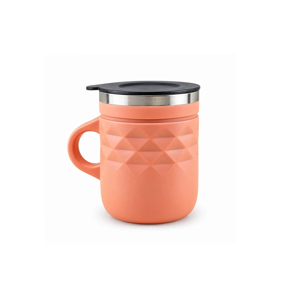 IQIX 400 ml Stainless Steel Coffee Mug with Lid | Pink Color