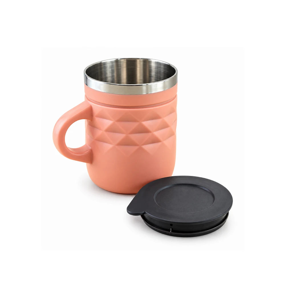 IQIX 400 ml Stainless Steel Coffee Mug with Lid | Pink Color
