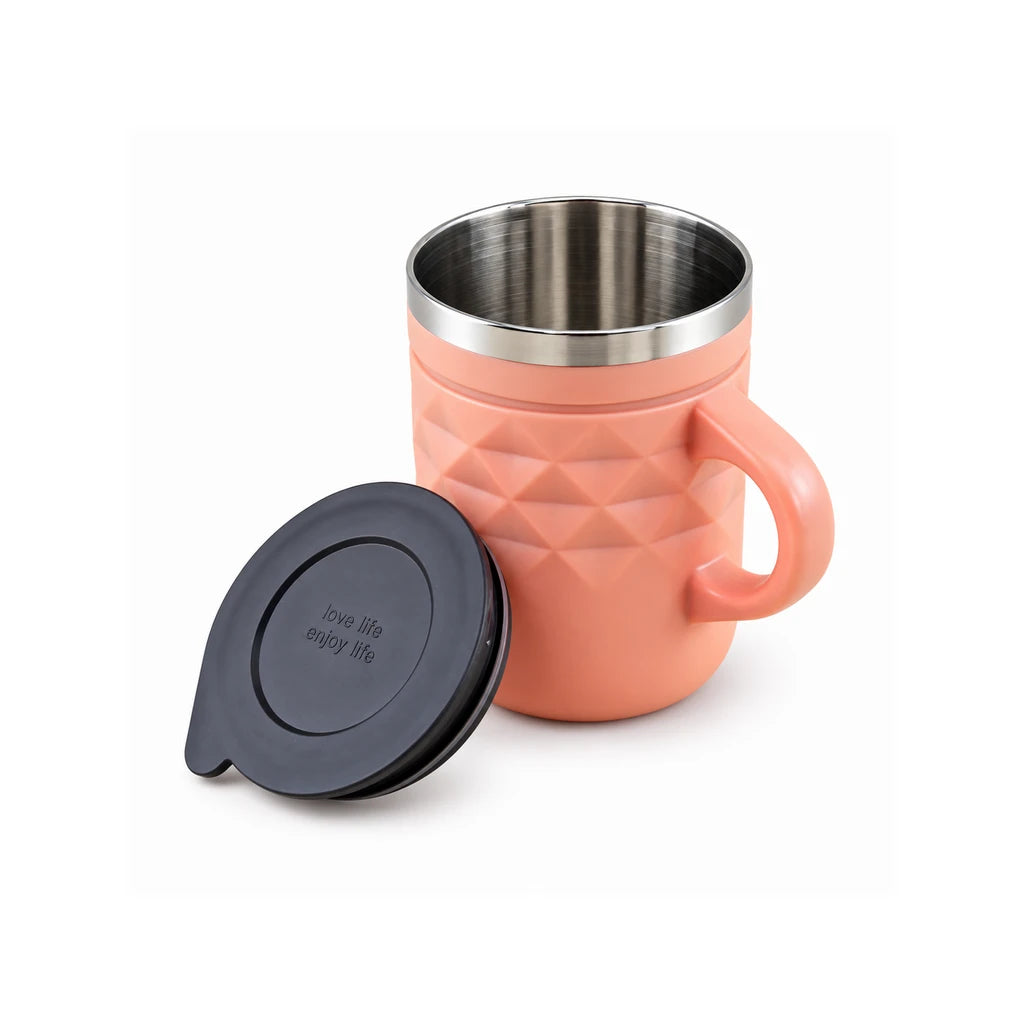 IQIX 400 ml Stainless Steel Coffee Mug with Lid | Pink Color