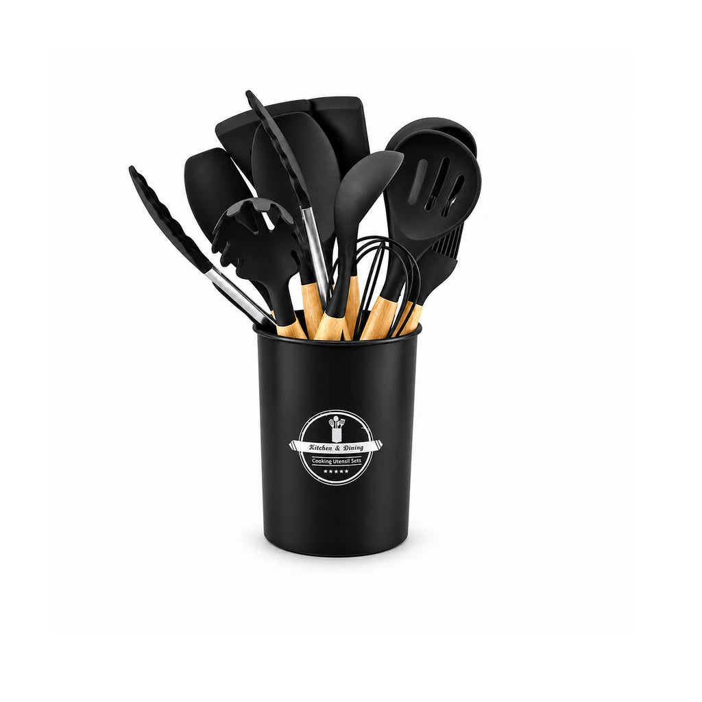 Best Silicone 12-Piece Kitchen Utensil Set - Red, Black & Grey