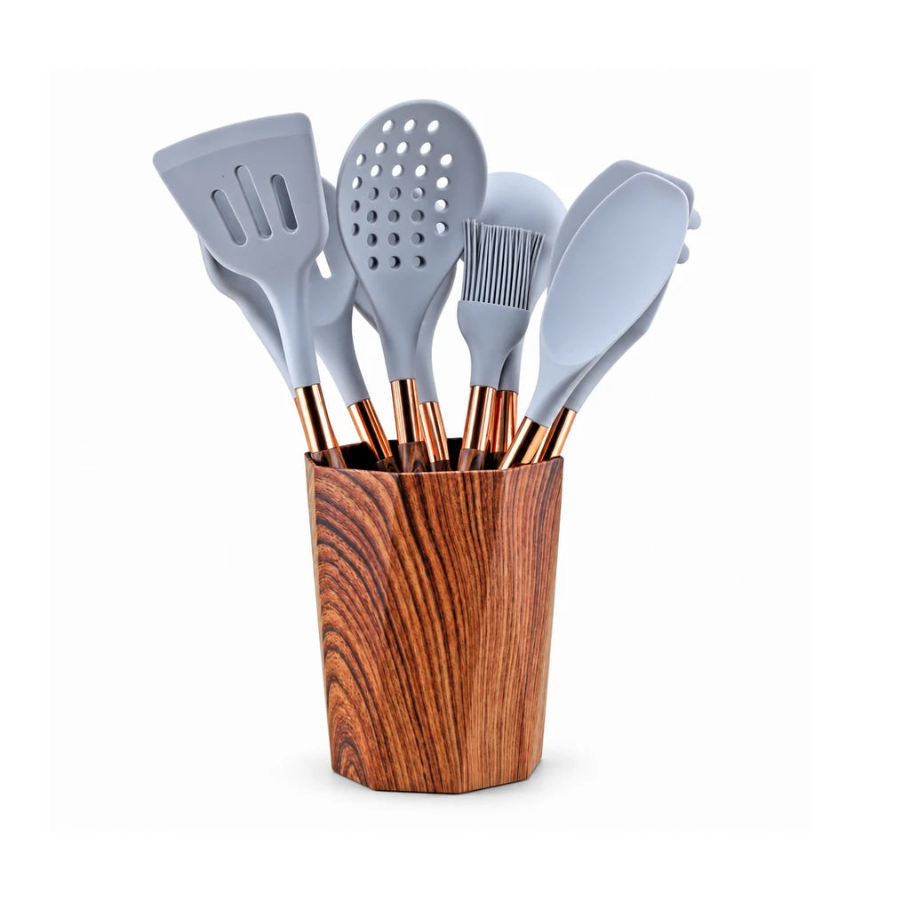 Best 11-Inch Silicone Kitchen Utensil Set With Wooden Base