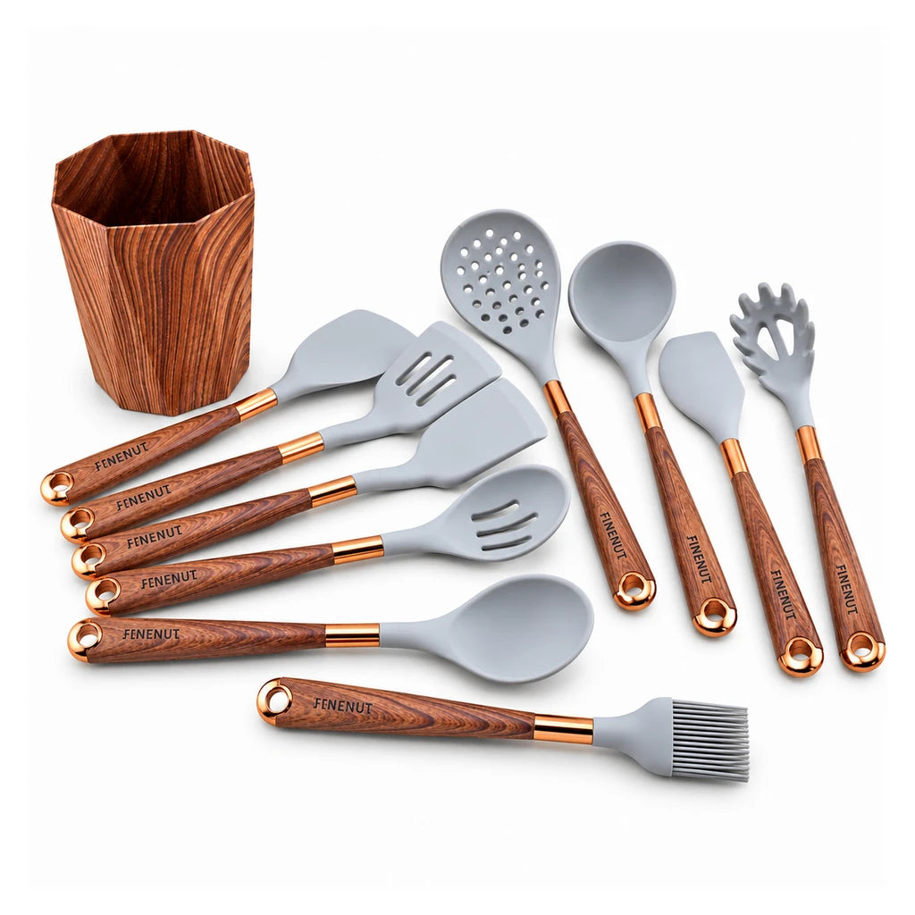 Best 11-Inch Silicone Kitchen Utensil Set With Wooden Base