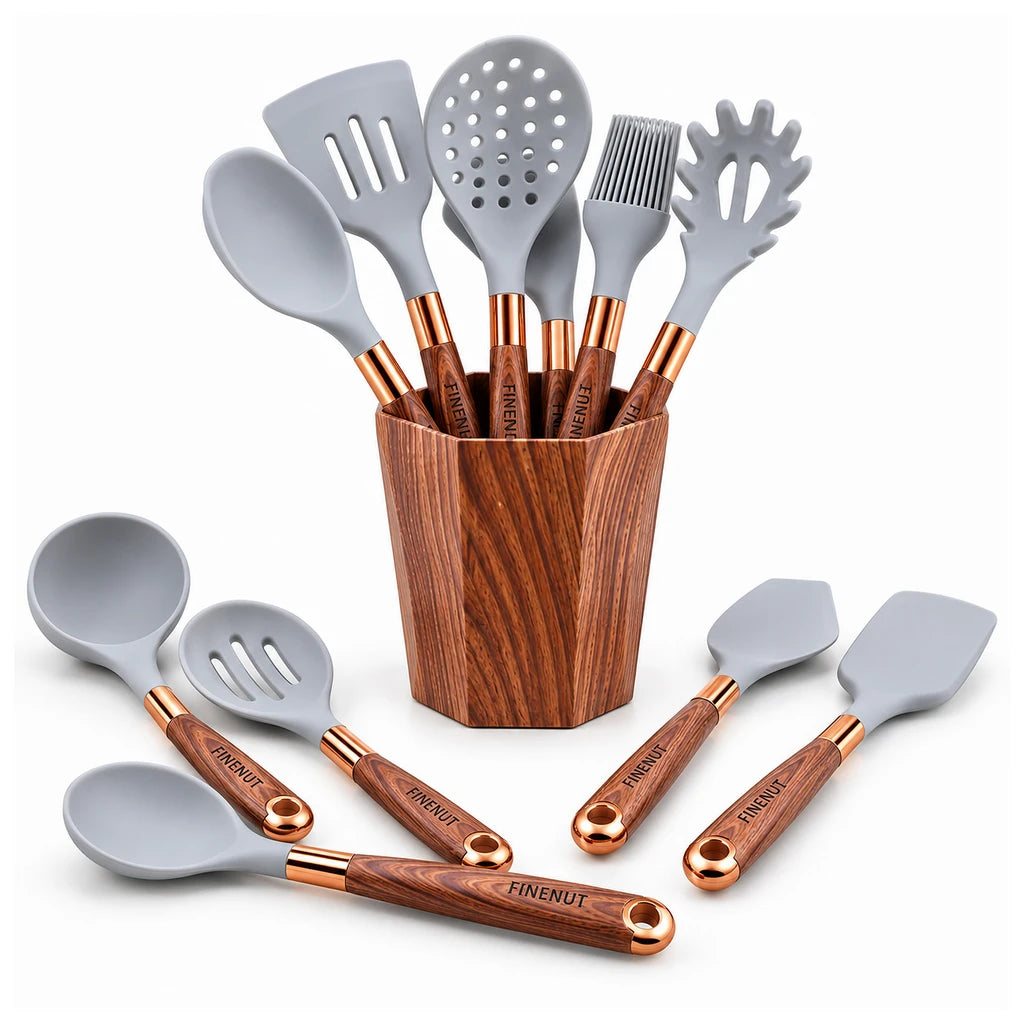 Best 11-Inch Silicone Kitchen Utensil Set With Wooden Base