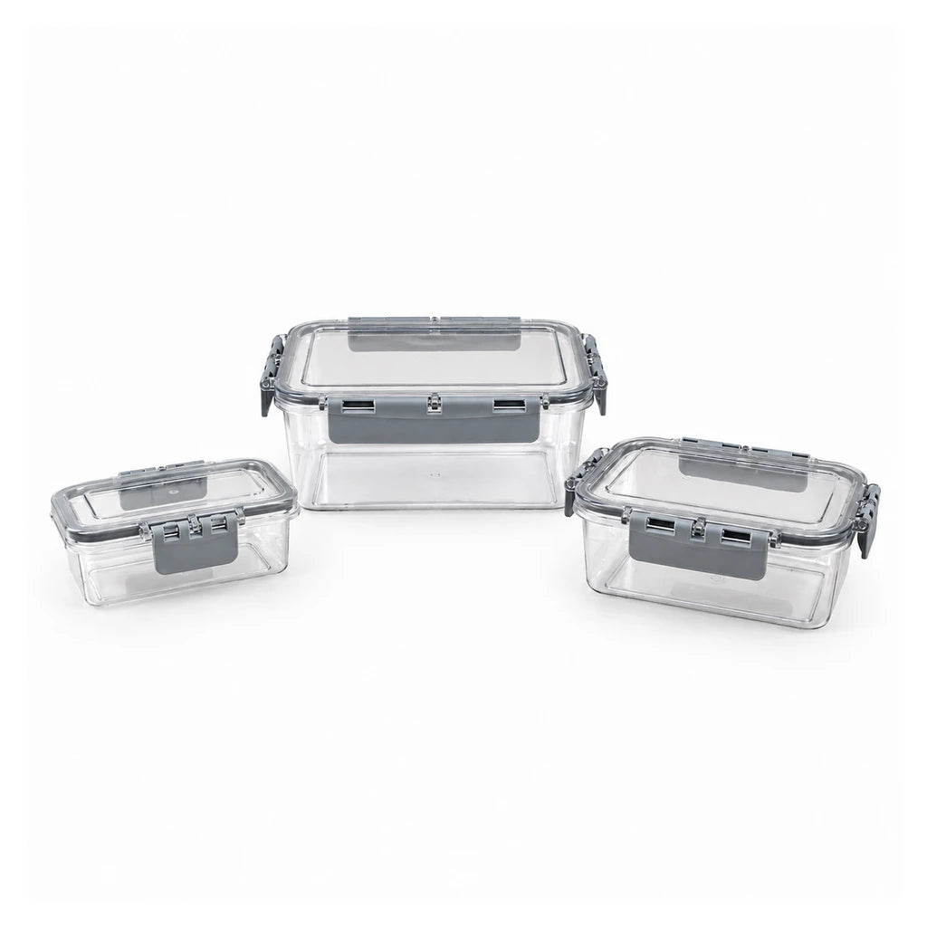 BEST 3-Piece Rectangular Plastic Food Container Set With Lids