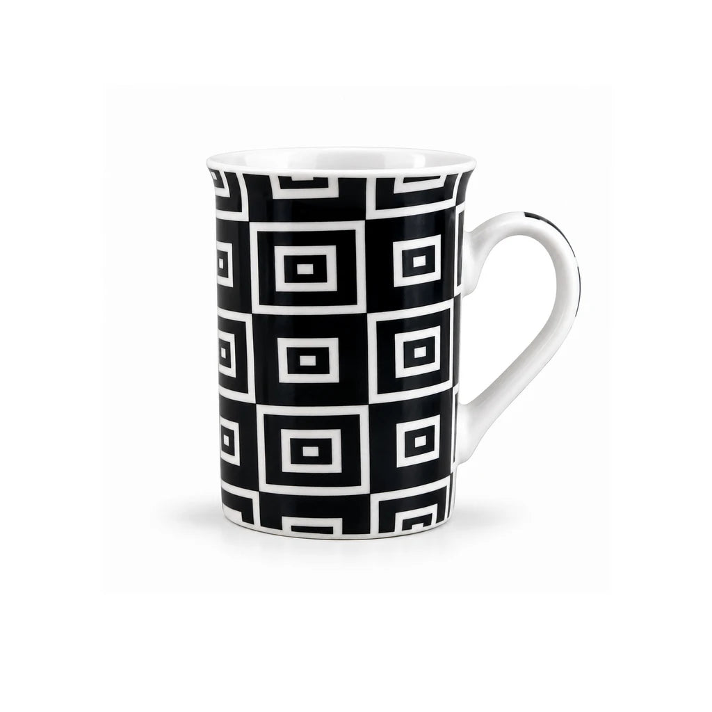 Heritage Porcelain Mug 350 ML | Black Geometric Collection | Black Grid