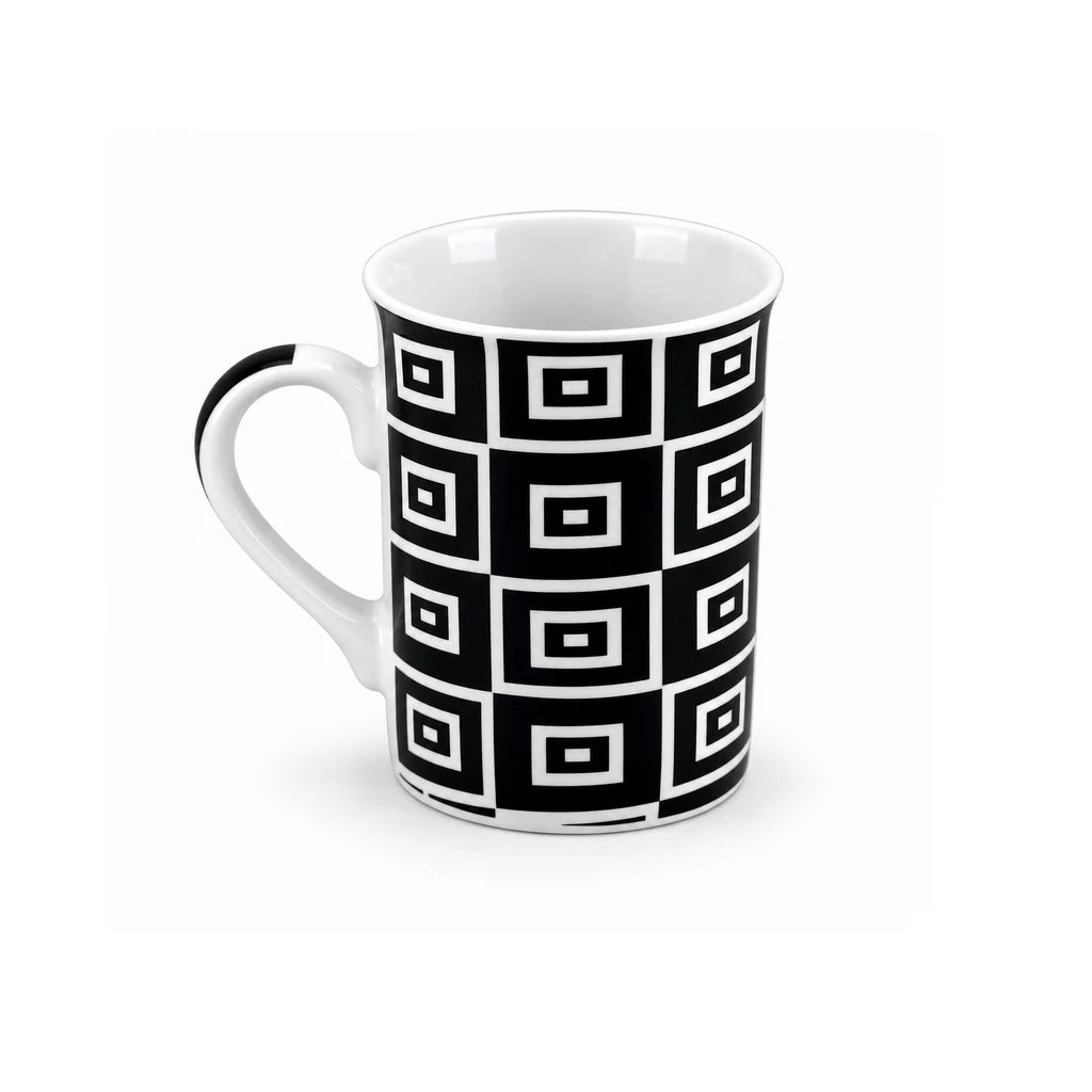 Heritage Porcelain Mug 350 ML | Black Geometric Collection | Black Grid