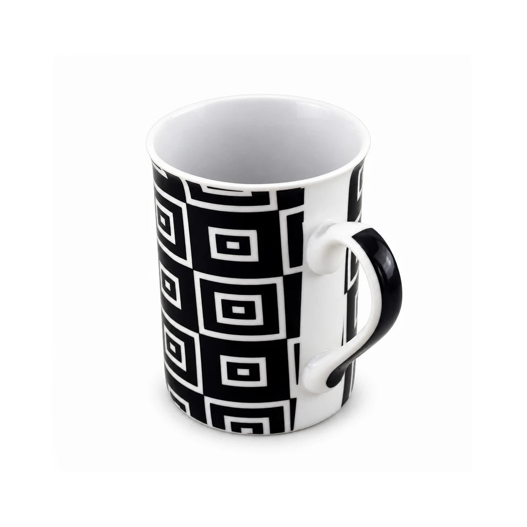 Heritage Porcelain Mug 350 ML | Black Geometric Collection | Black Grid