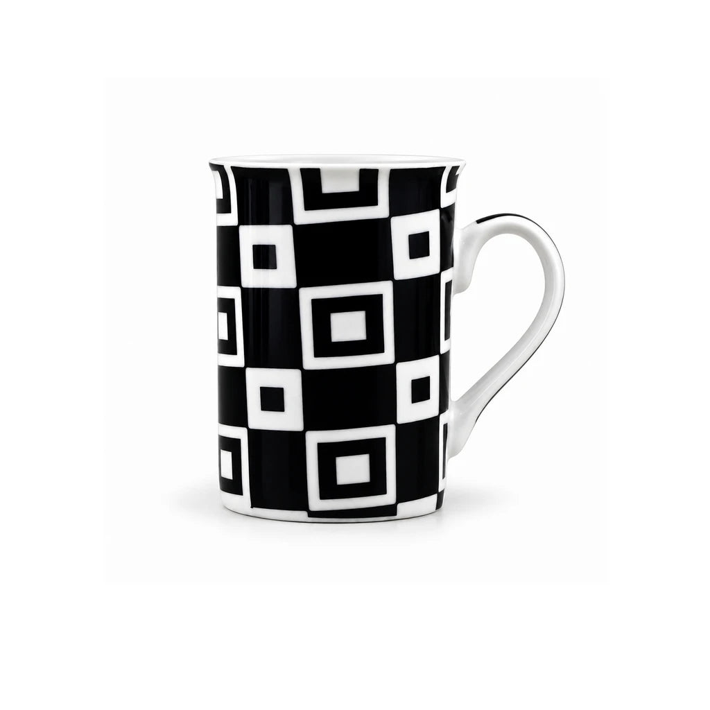 Heritage Porcelain Mug 350 ML | Black Geometric Collection | Black Checkered
