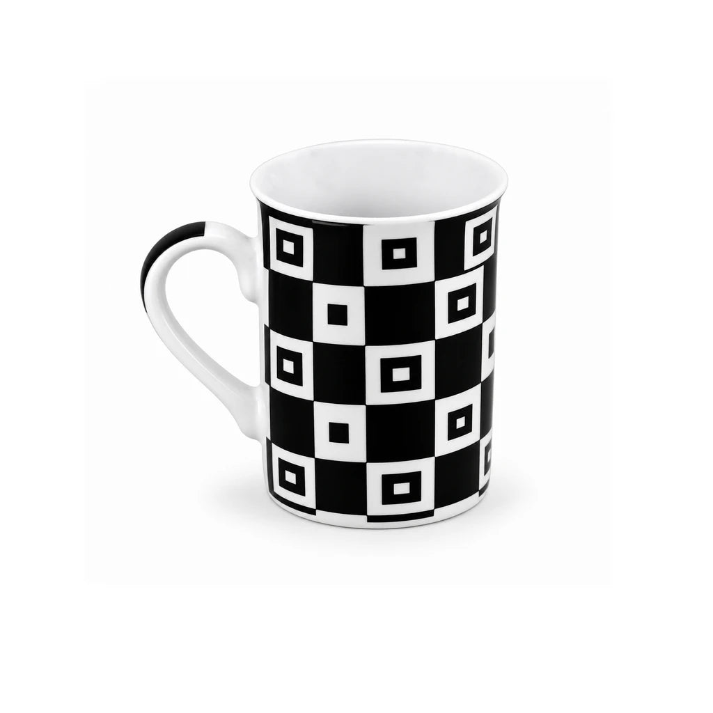 Heritage Porcelain Mug 350 ML | Black Geometric Collection | Black Checkered
