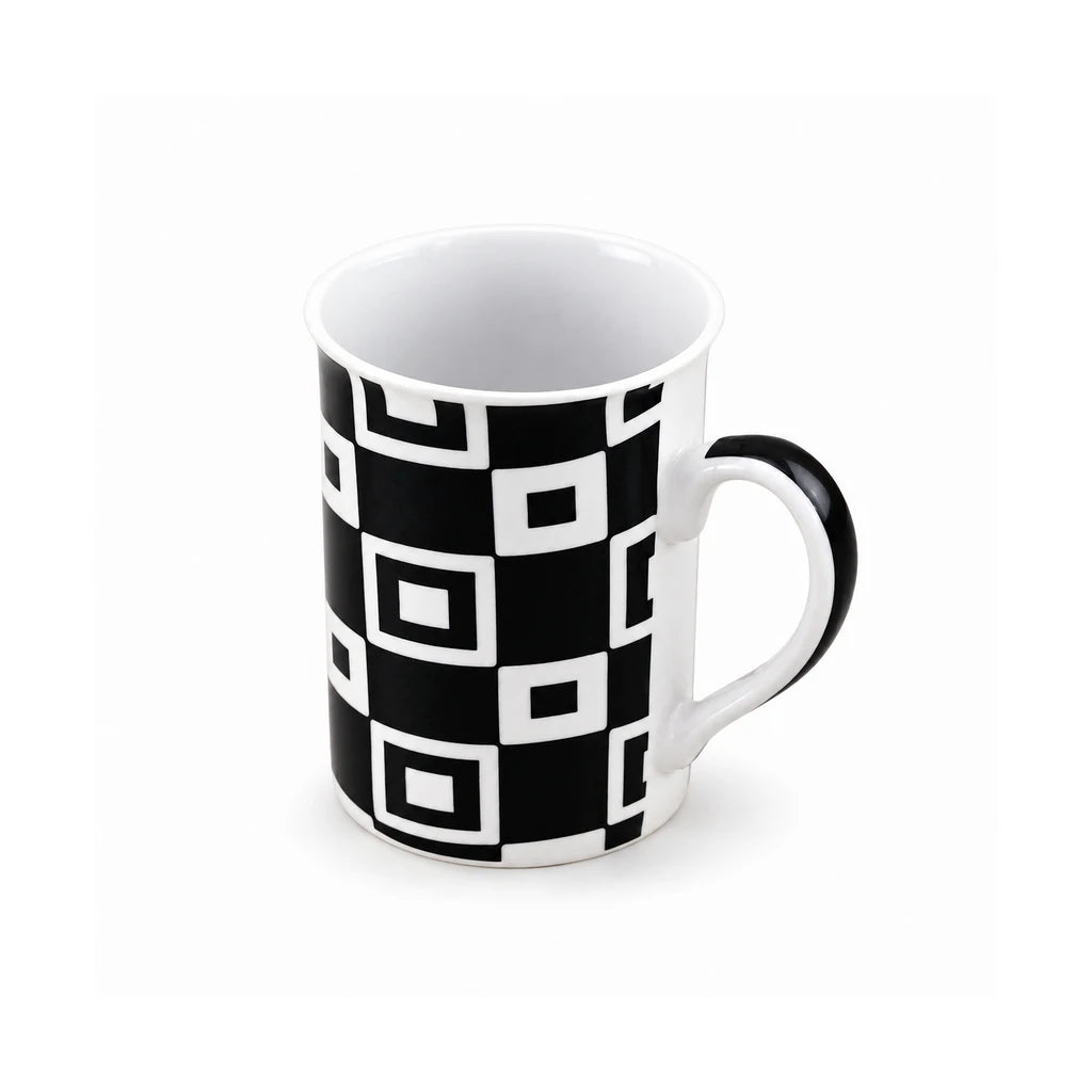 Heritage Porcelain Mug 350 ML | Black Geometric Collection | Black Checkered