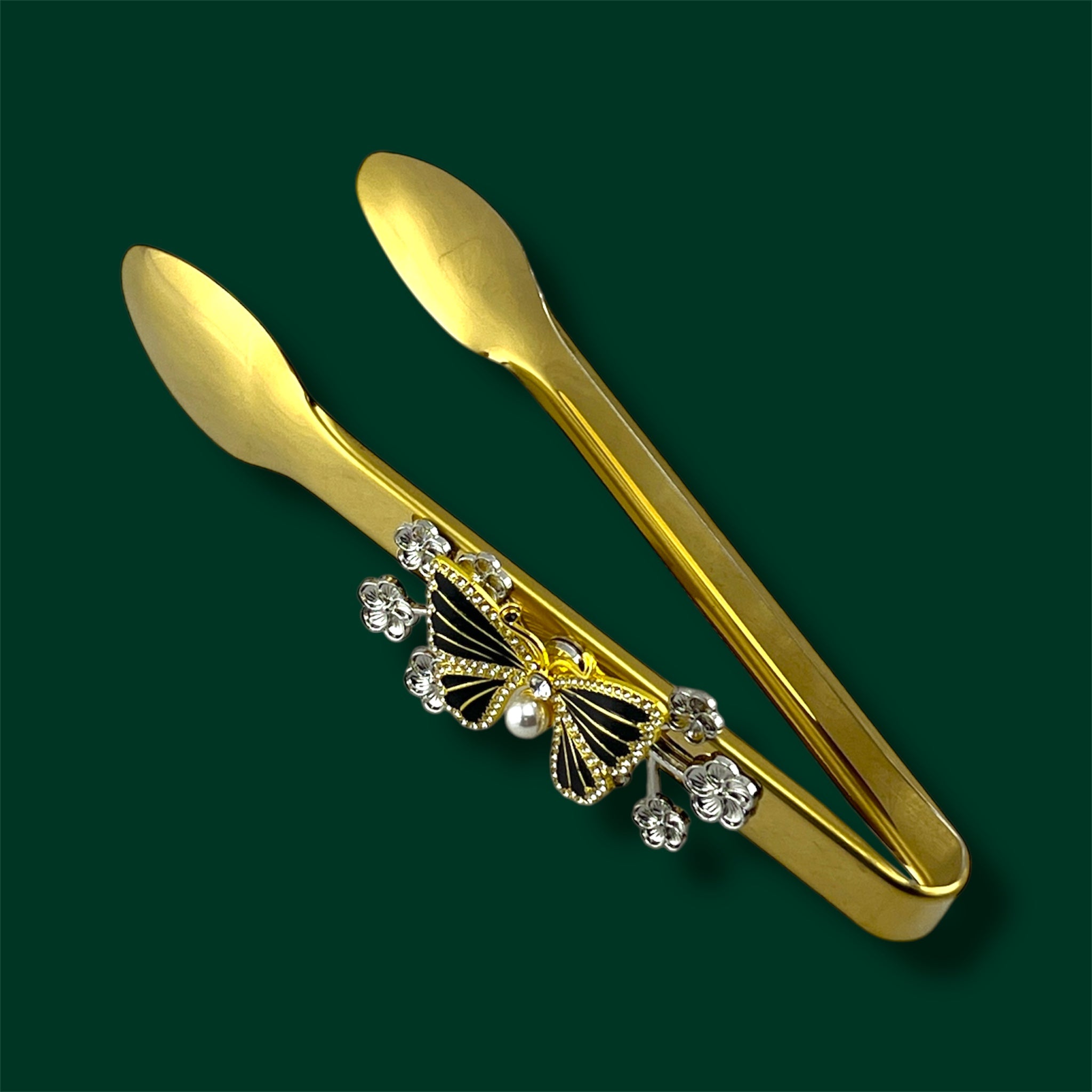 Fancy Food Tong Golden 9" Butterfly Design