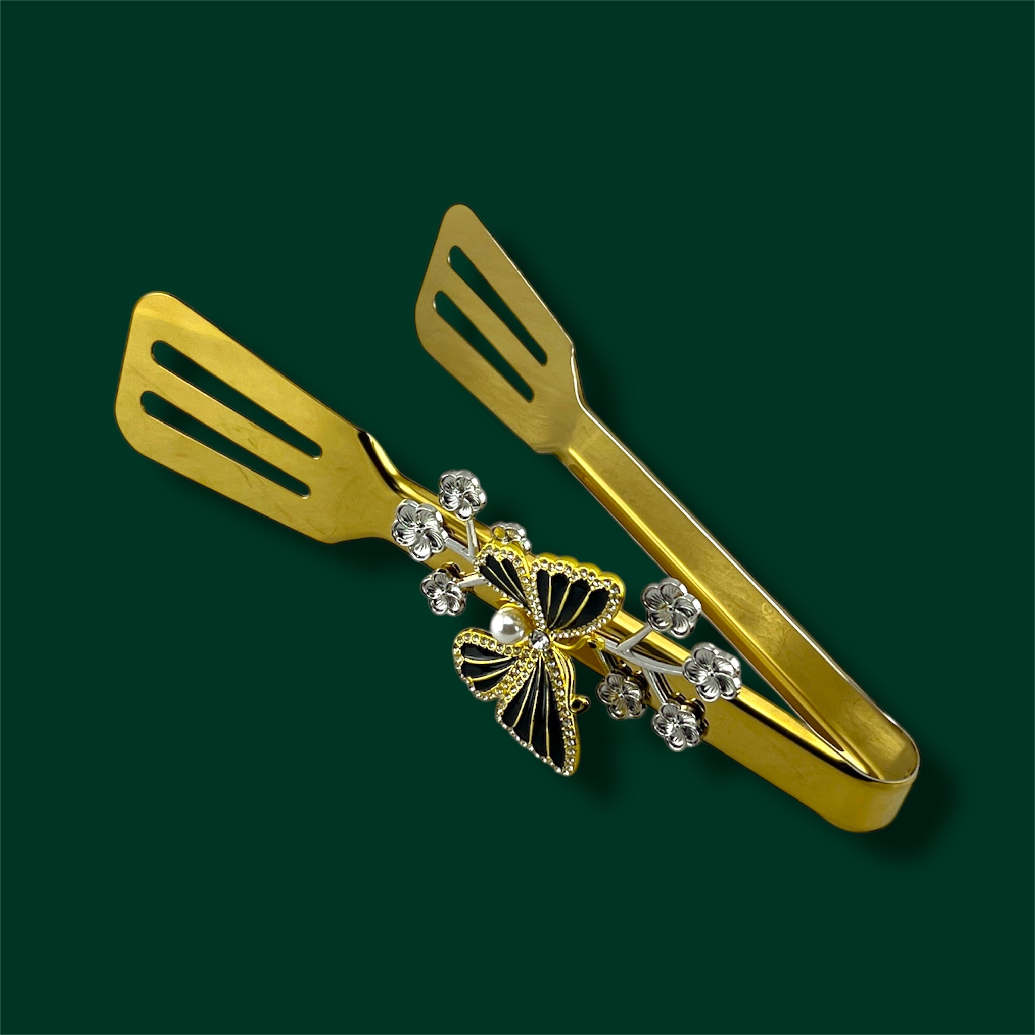 Fancy Food Tong Golden 9" Butterfly Design