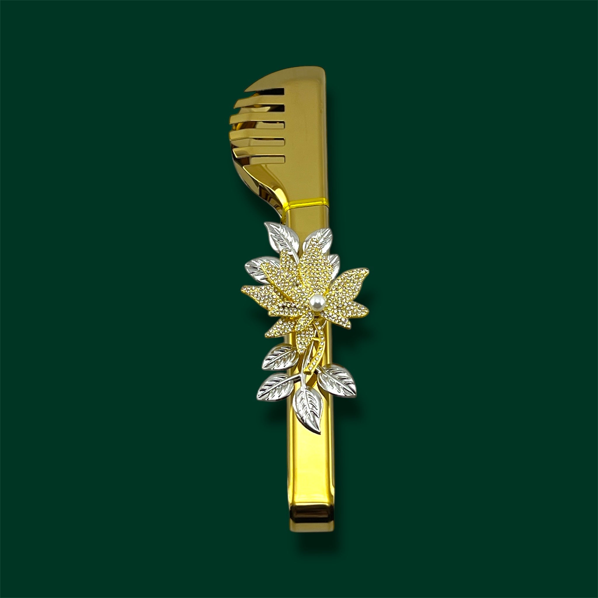 Fancy Food Tong Golden 9" Flower Design