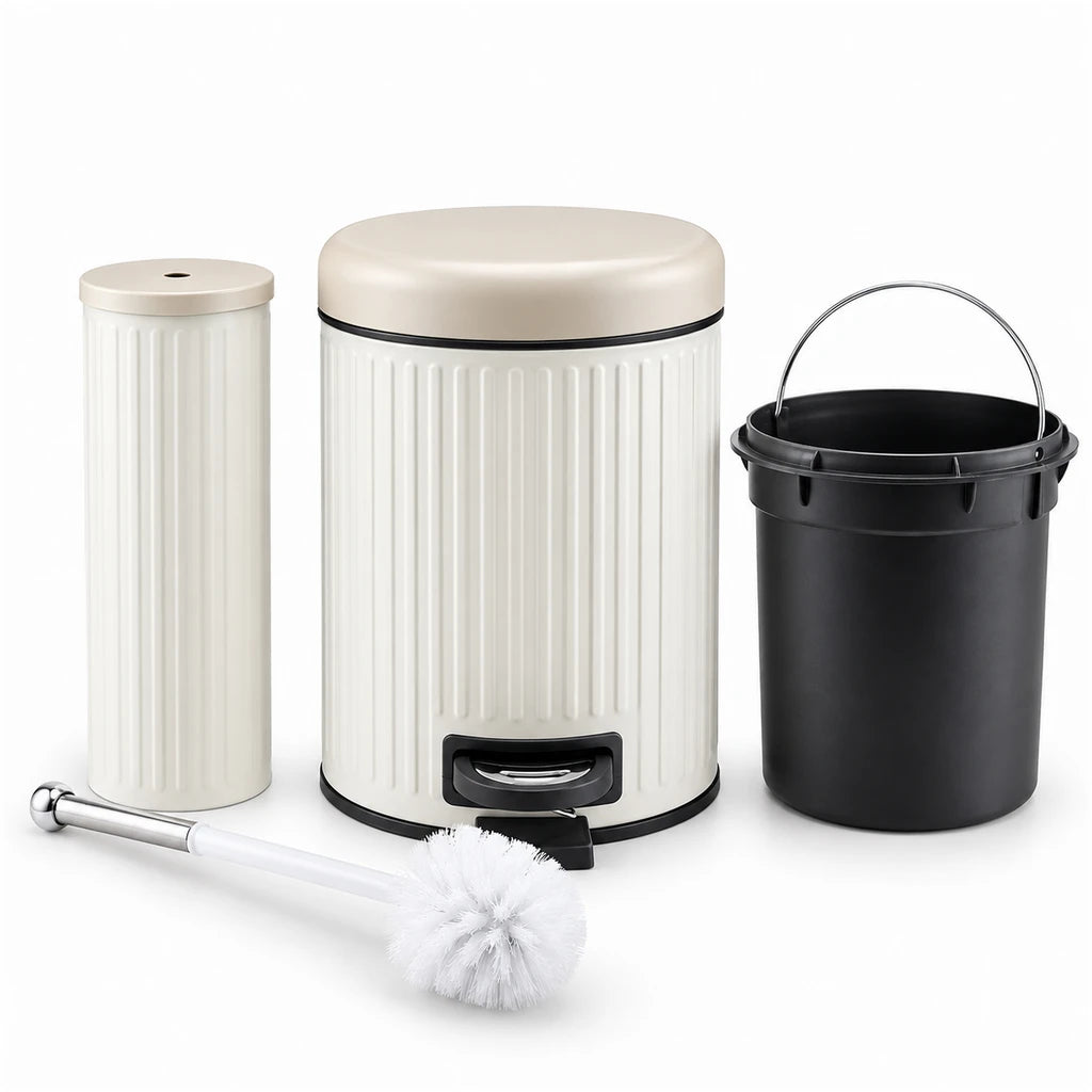 Danny Home 5-Litre Pedal-Push Dustbin With Toilet Brush - Beige