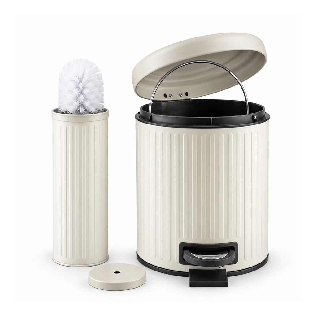 Danny Home 5-Litre Pedal-Push Dustbin With Toilet Brush - Beige