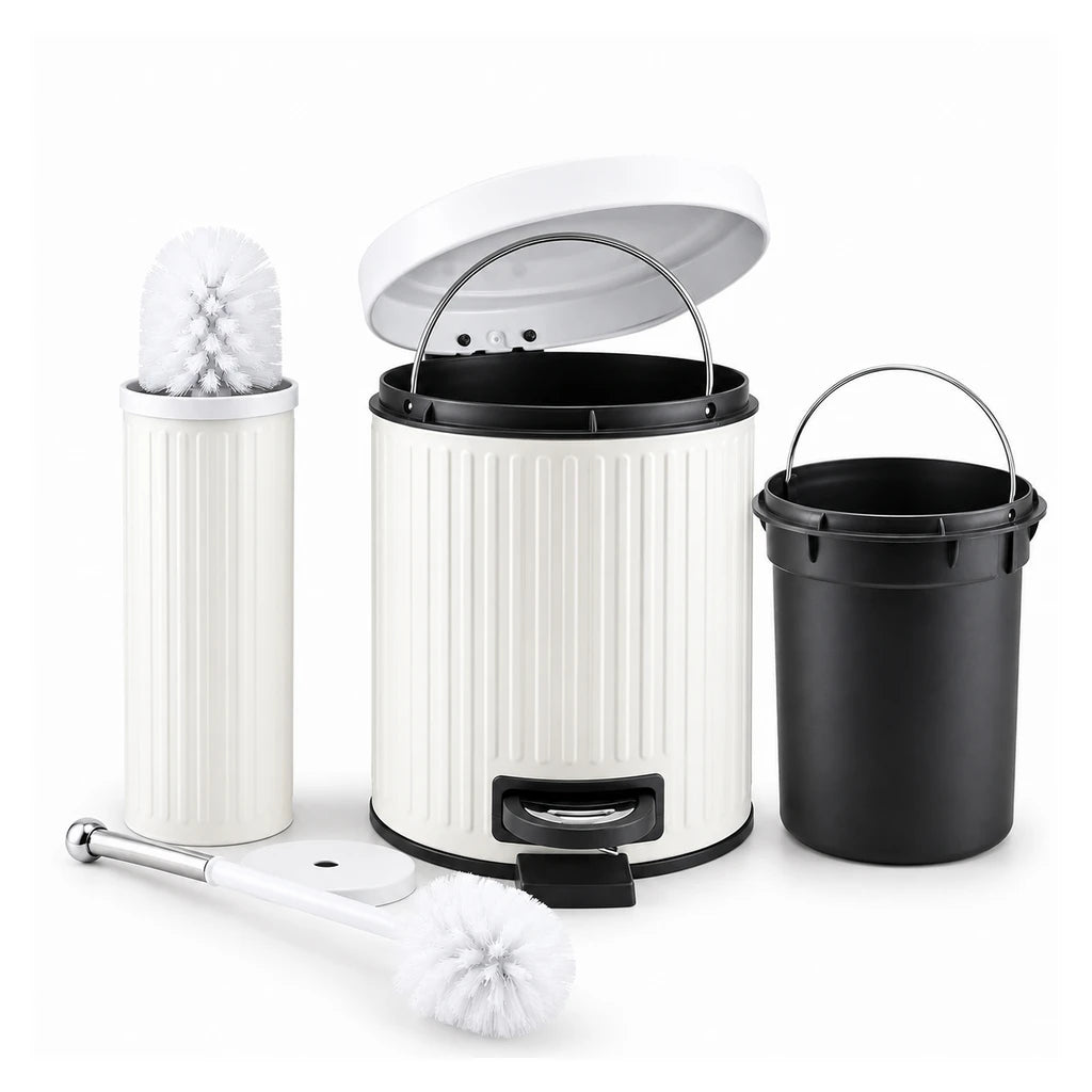 Danny Home 5-Litre Pedal-Push Dustbin With Toilet Brush - White