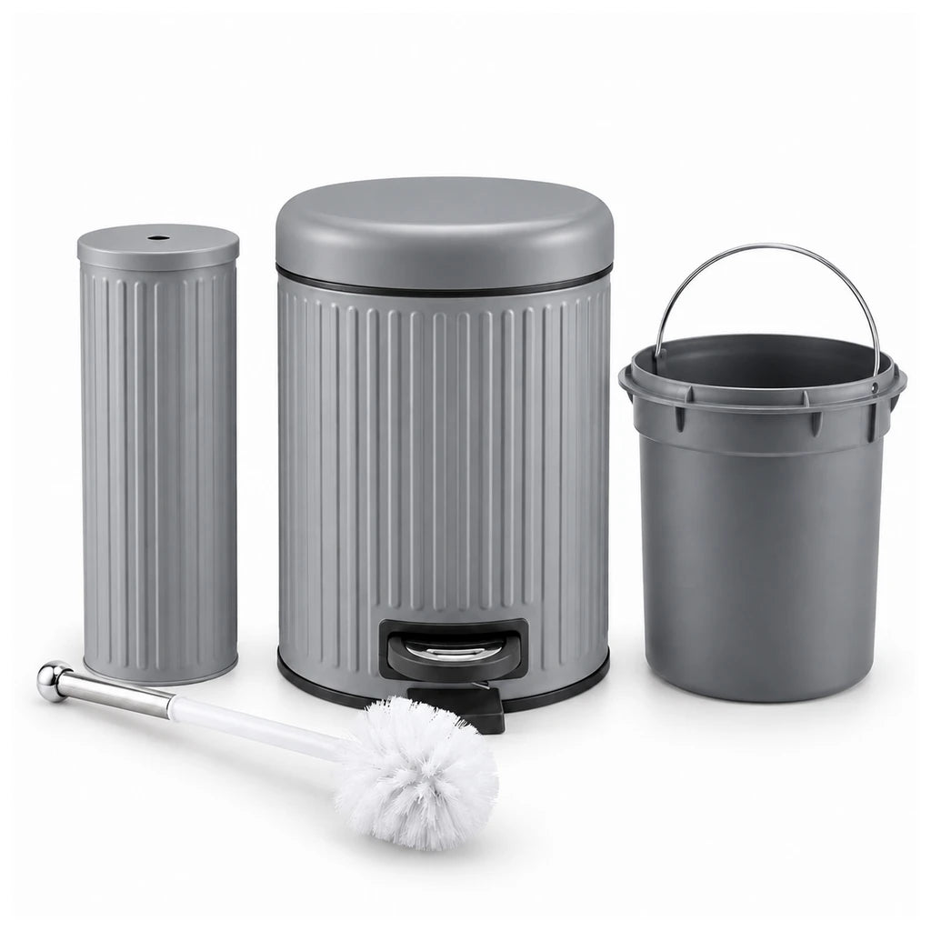 Danny Home 5-Litre Pedal-Push Dustbin With Toilet Brush - Grey