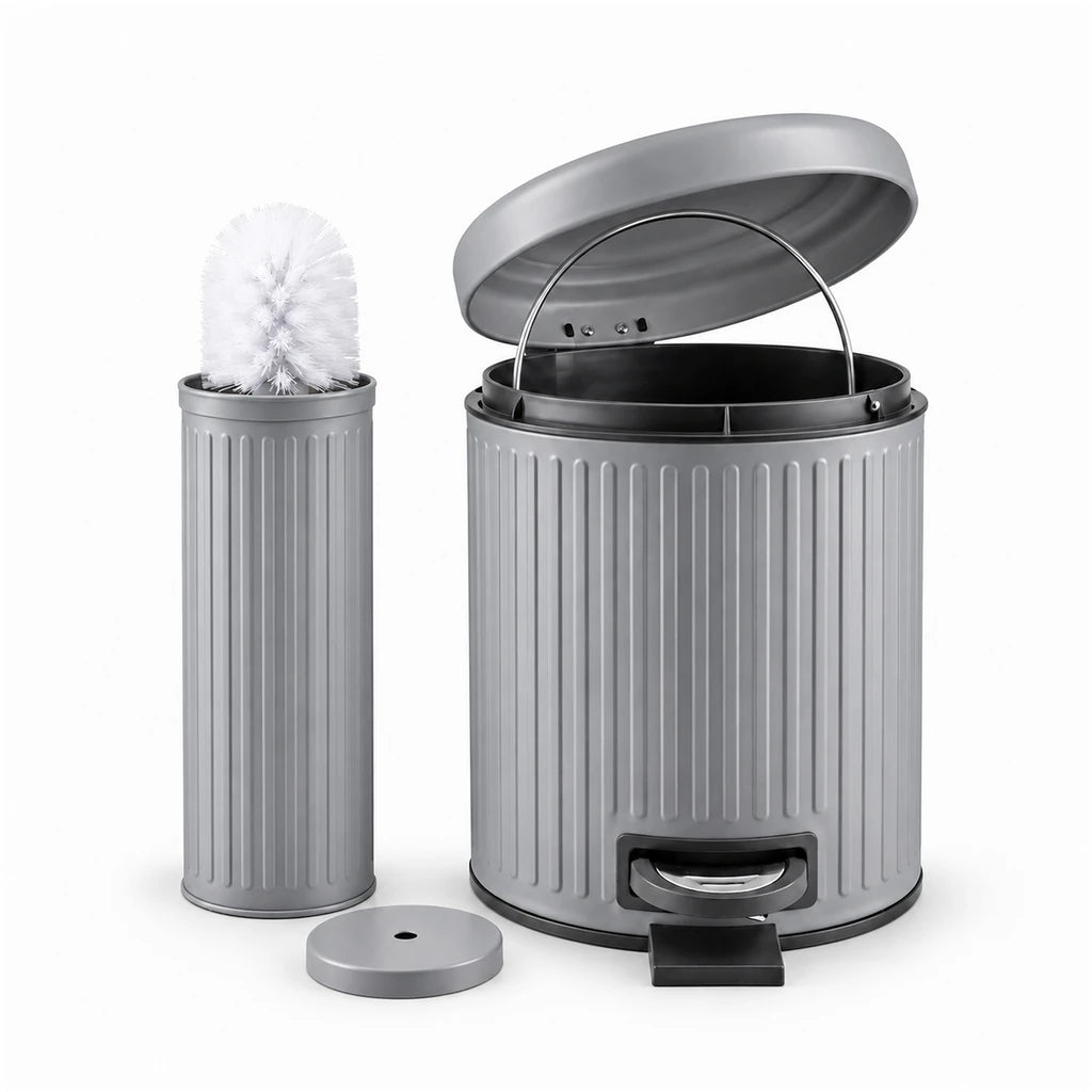 Danny Home 5-Litre Pedal-Push Dustbin With Toilet Brush - Grey