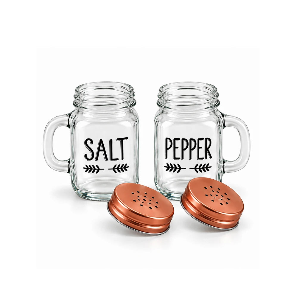Danny Home Mason Jar Salt & Pepper Shaker Set – Clear Glass (2 Shakers)