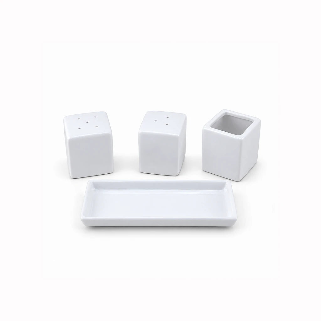 Danny Home 4-Piece Ceramic Salt & Pepper Set with Square Shakers