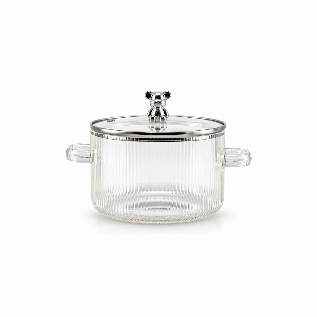 Danny Home 1.3 L Ribbed Glass Serving Pot with Metal Lid