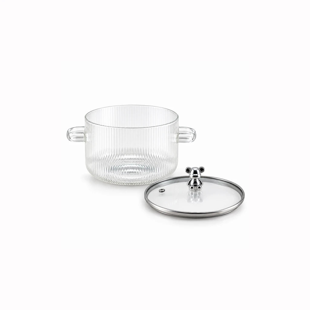 Danny Home 1.3 L Ribbed Glass Serving Pot with Metal Lid