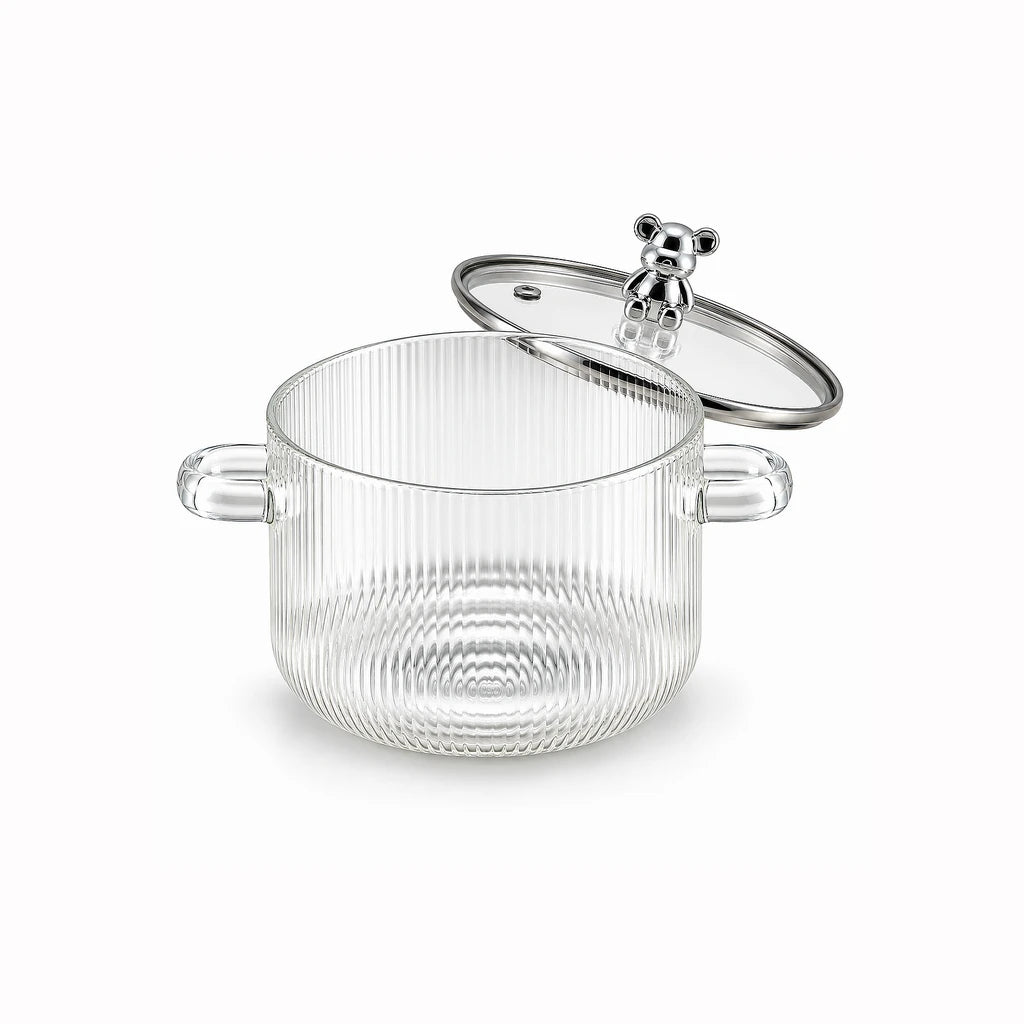 Danny Home 1.3 L Ribbed Glass Serving Pot with Metal Lid