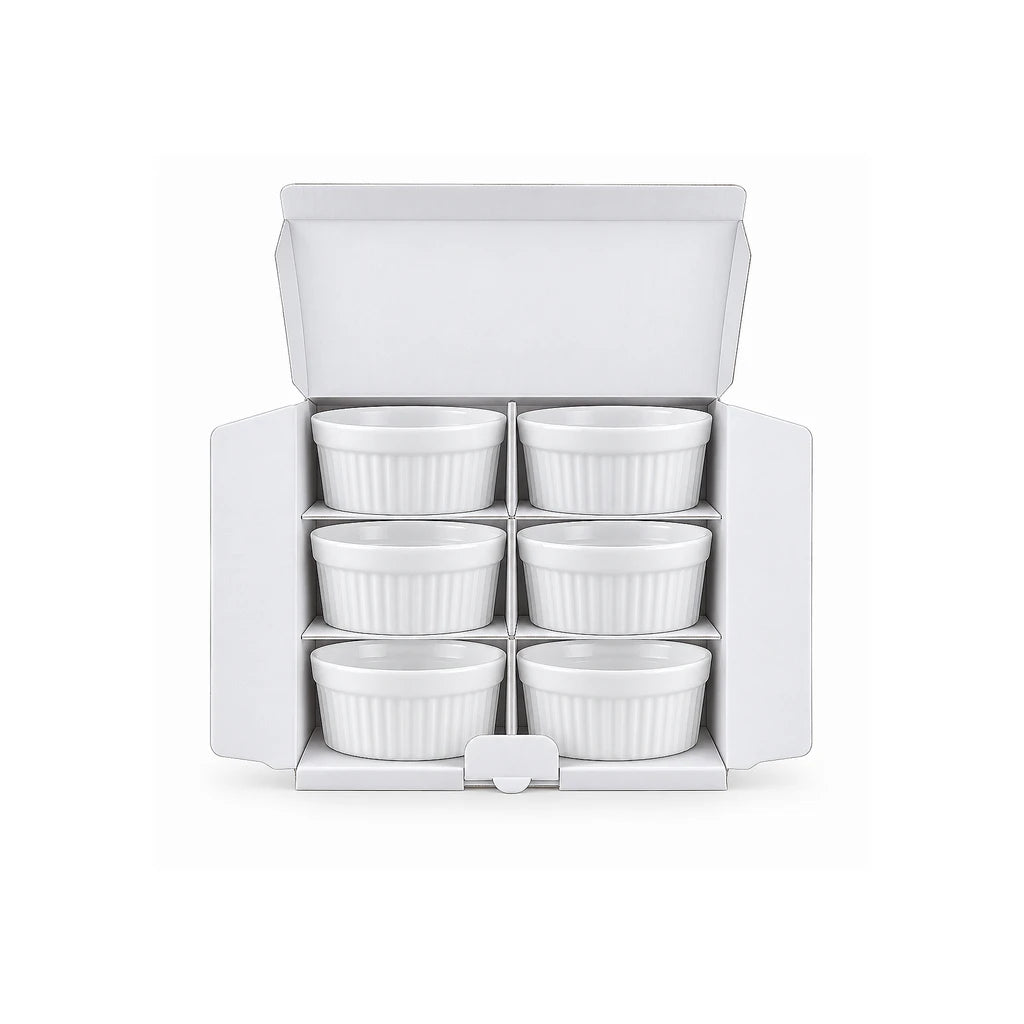 Danny Home 6-Piece White Porcelain Ramekin Set, 3.5-Inch