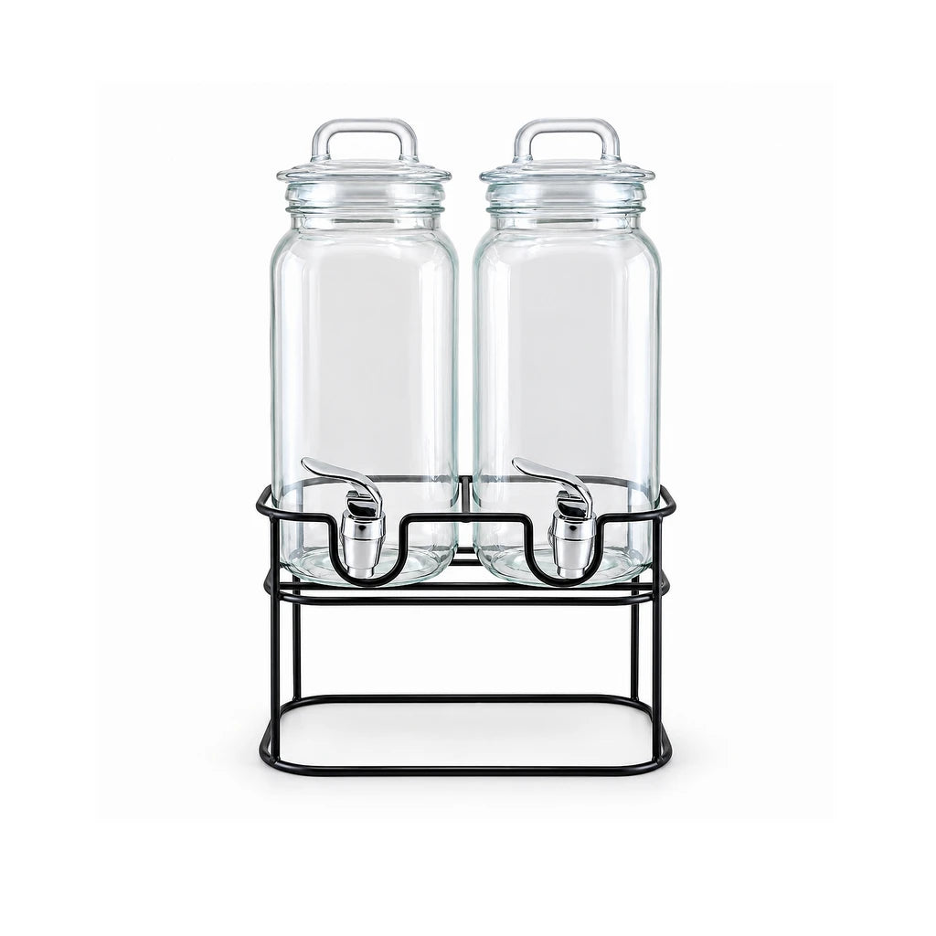Danny Home Twin 2.3-Litre Glass Beverage Dispenser Set with Stand