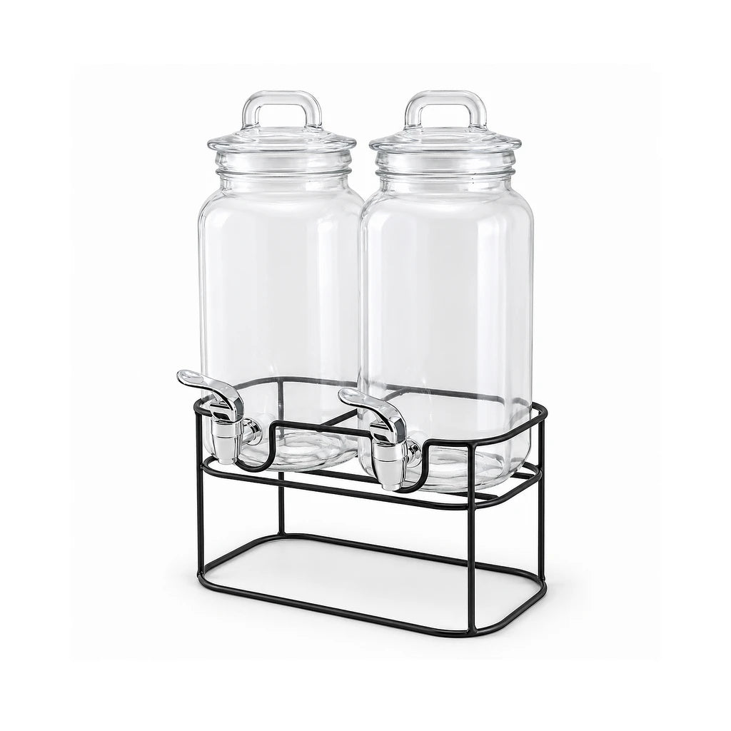 Danny Home Twin 2.3-Litre Glass Beverage Dispenser Set with Stand