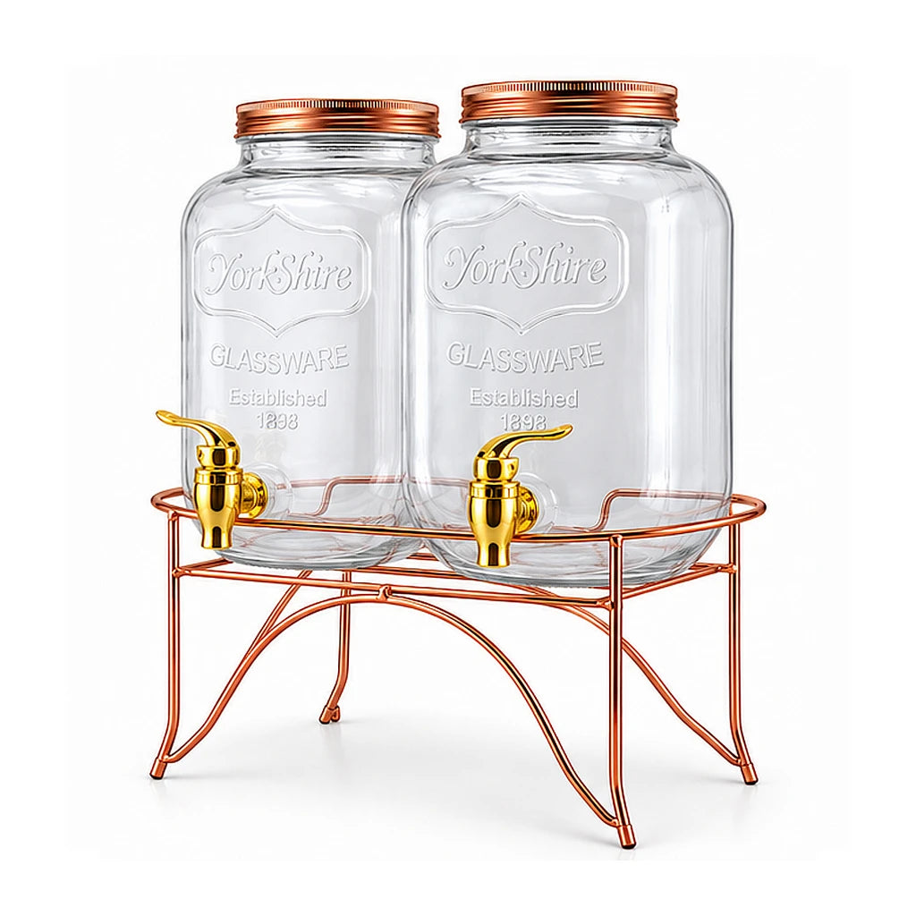 Danny Home Twin 4-Litre Glass Beverage Dispenser Set with Stand